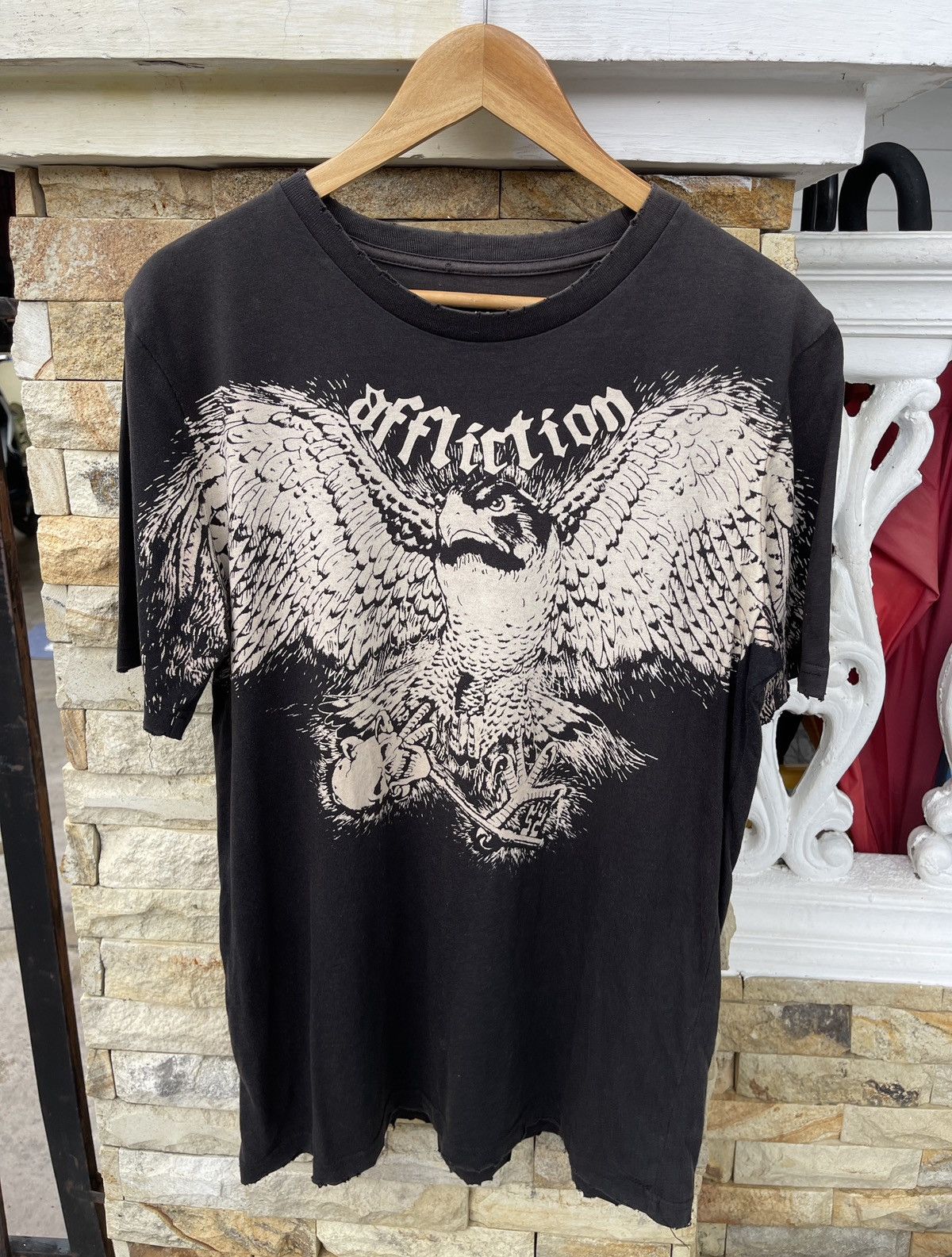 Affliction × Haunted Mound THRASHED🔥AFFLICTION🔥Distressed Sun Faded Black Tshirt Size US M / EU 48-50 / 2 - 2 Thumbnail