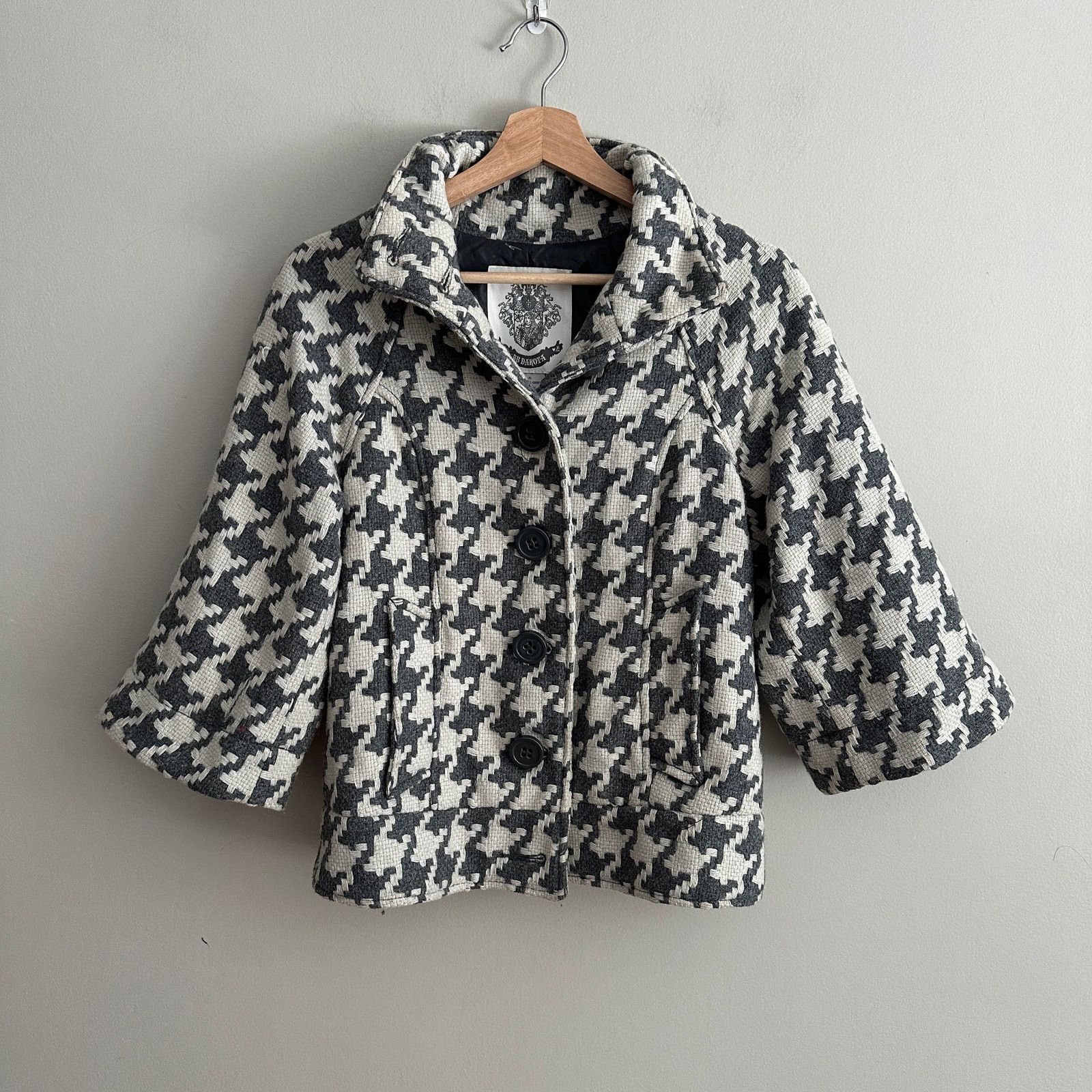 BB Dakota Gray White Houndstooth Plaid Check Jacket Wool Blend S Small Size S / US 4 / IT 40 - 9 Thumbnail