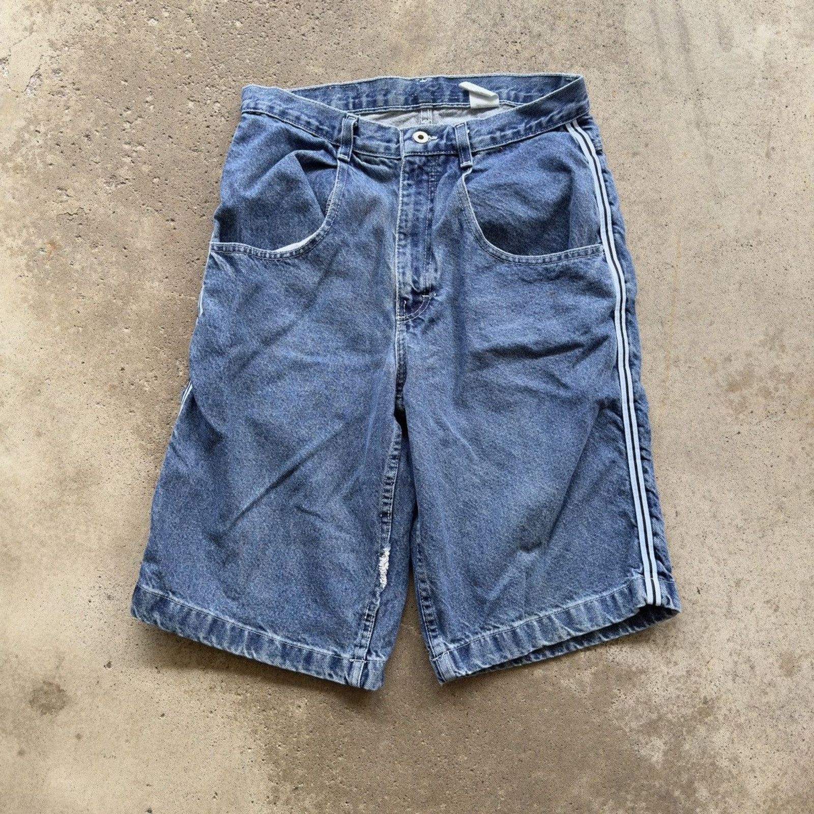 Vintage Y2K Utility Baggy Skater Track Jean Shorts ERD Grunge JNCO Size US 31 - 1 Thumbnail