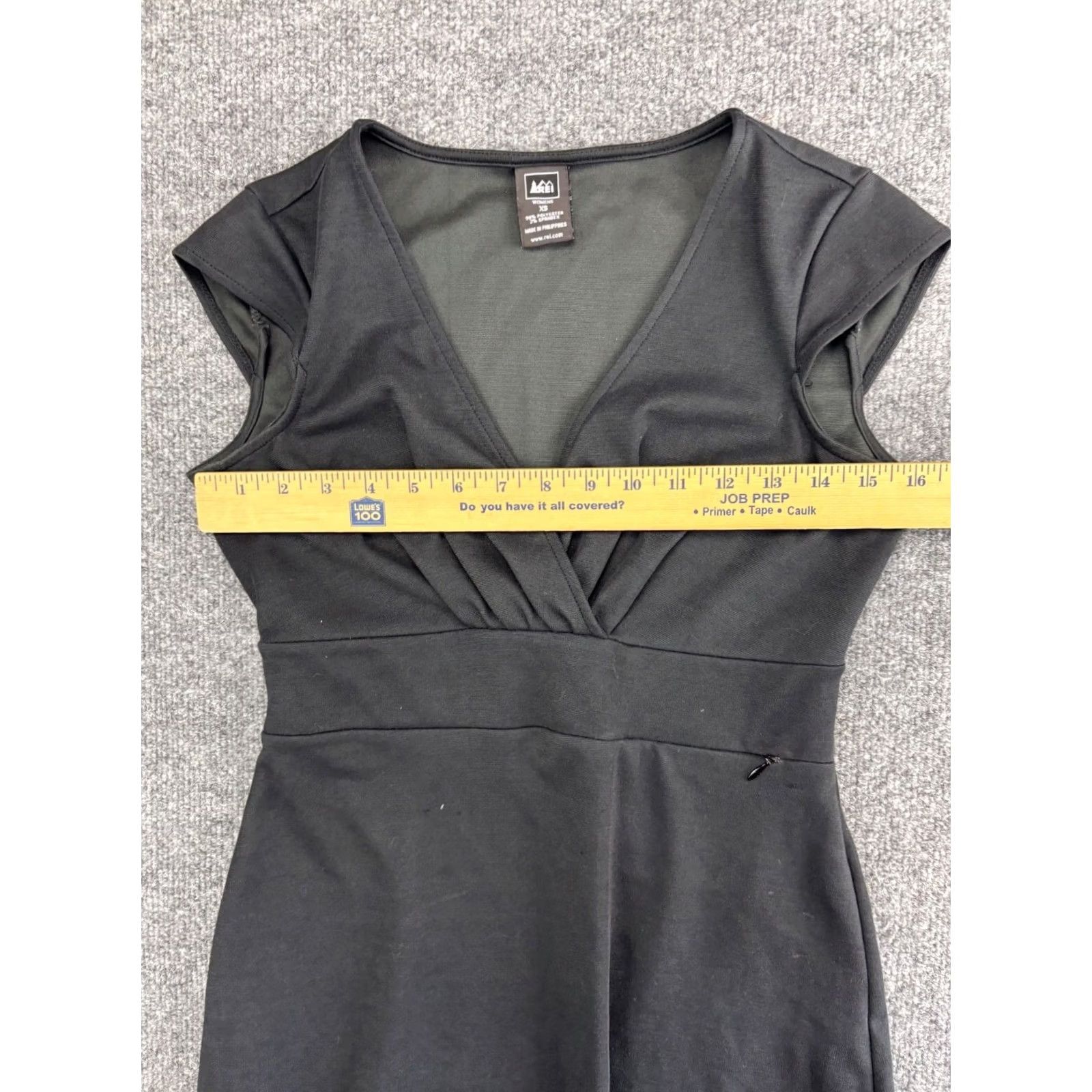 Vintage REI Cap Sleeve Dress Women's XS Black Pleated V-Neck Pocket A-Line Knit Polyester Spandex Casual Size XS / US 0-2 / IT 36-38 - 3 Thumbnail
