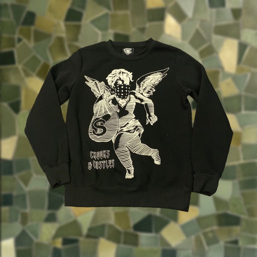 Crooks & Castles Crooks & Castles Sweatshirt Mens S Black Angel Bandana Money Crewneck Pullover Graphic Print Front Back Logo Size US S / EU 44-46 / 1 - 1 Thumbnail