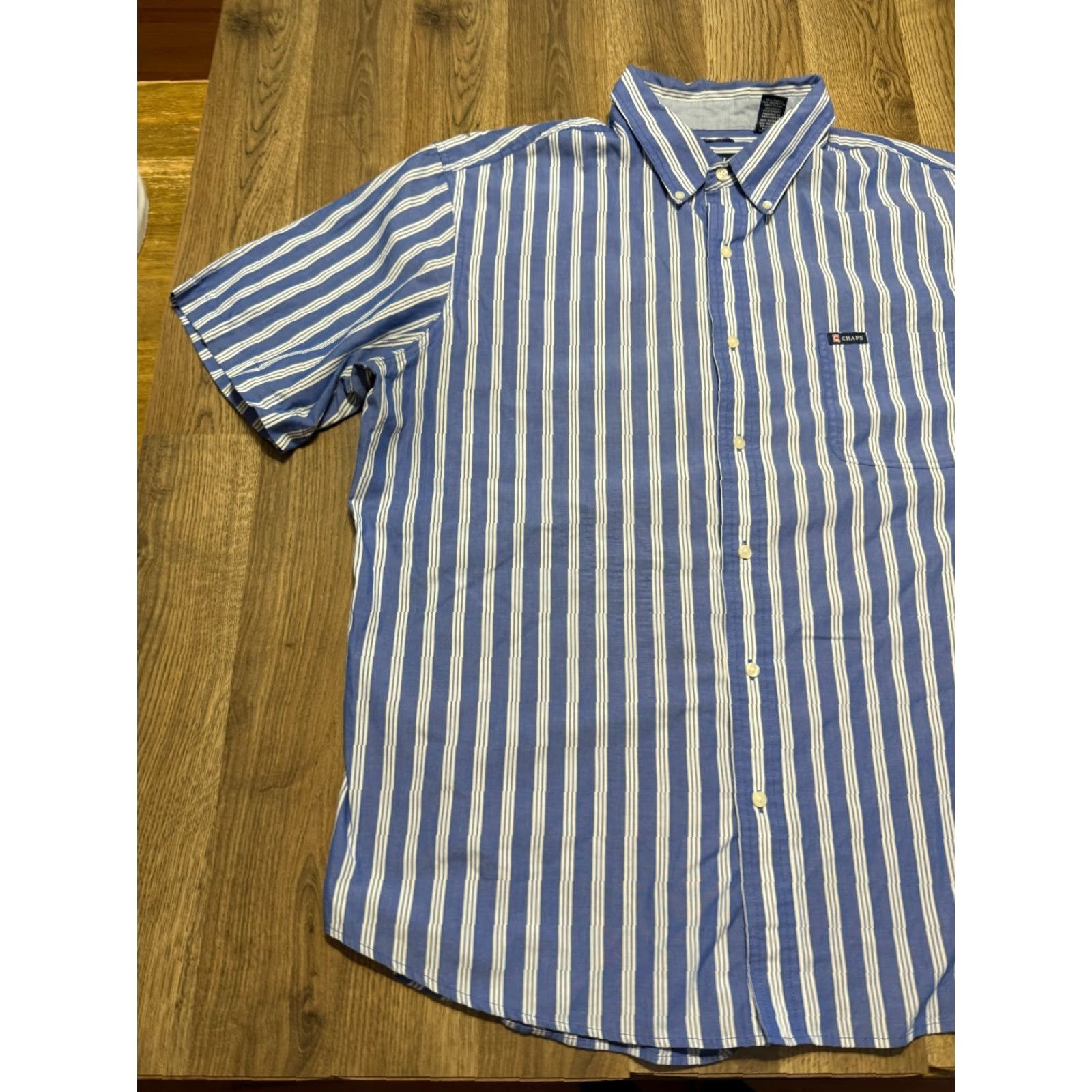Chaps Chaps Shirt Men 2XL Blue Striped Short Sleeve Button-Up Pockets Regular Fit Everyday Casual Size US XXL / EU 58 / 5 - 3 Thumbnail