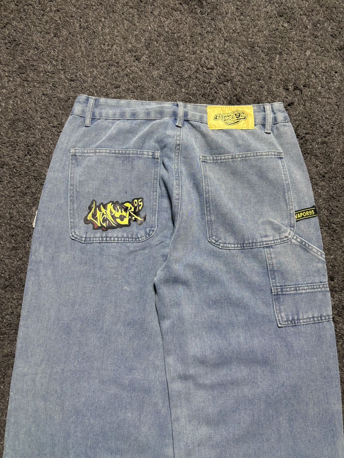 Jean × Vintage Vintage streetwear wide leg rare yellow blue baggy jeans Size US 33 - 15 Thumbnail