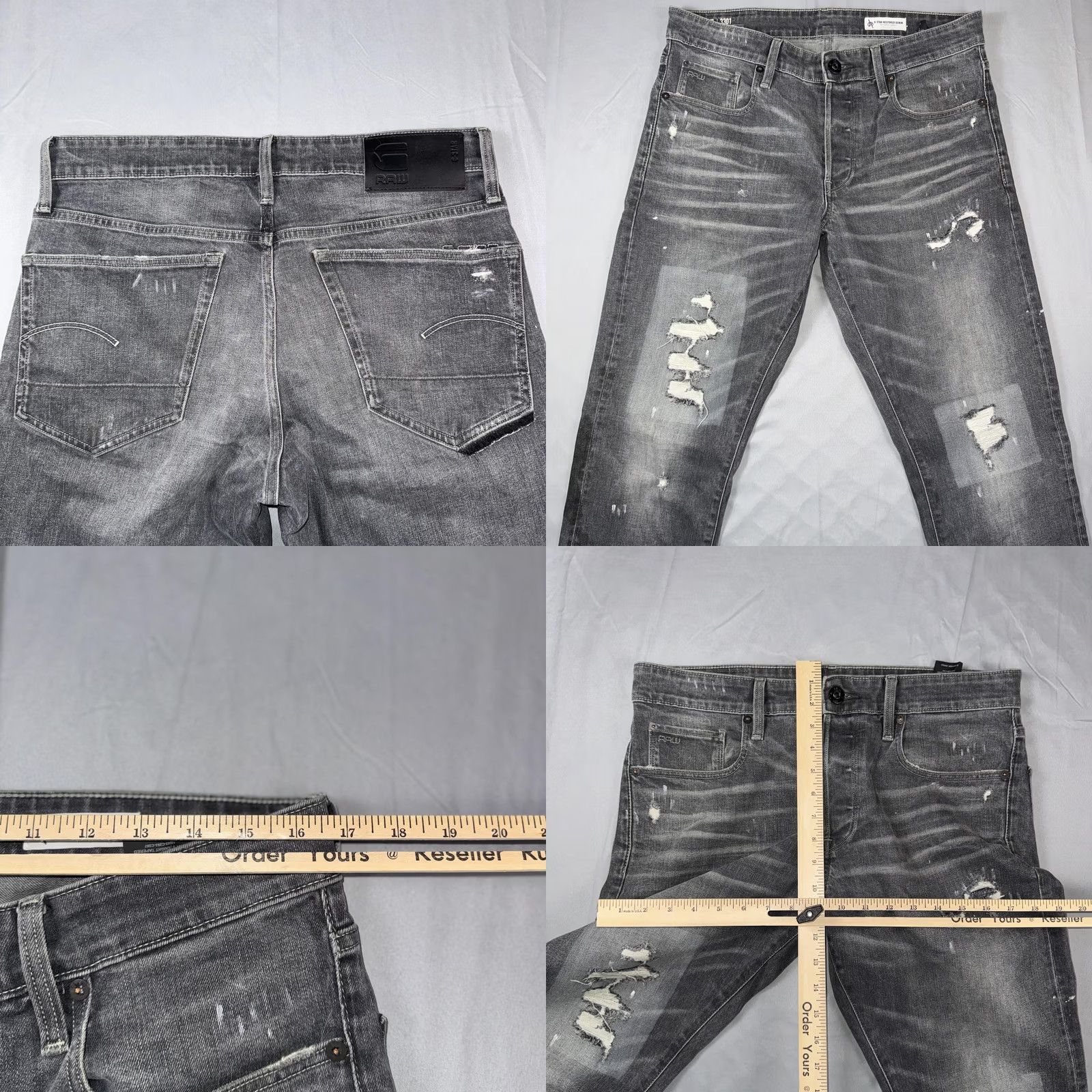 Vintage G-Star 3301 Jeans Mens 32x32 Gray Distressed Denim Slim Straight Tapered Pockets 3301 RAW 3301 Straight Tapered Chara Wash Size US 32 / EU 48 - 8 Thumbnail