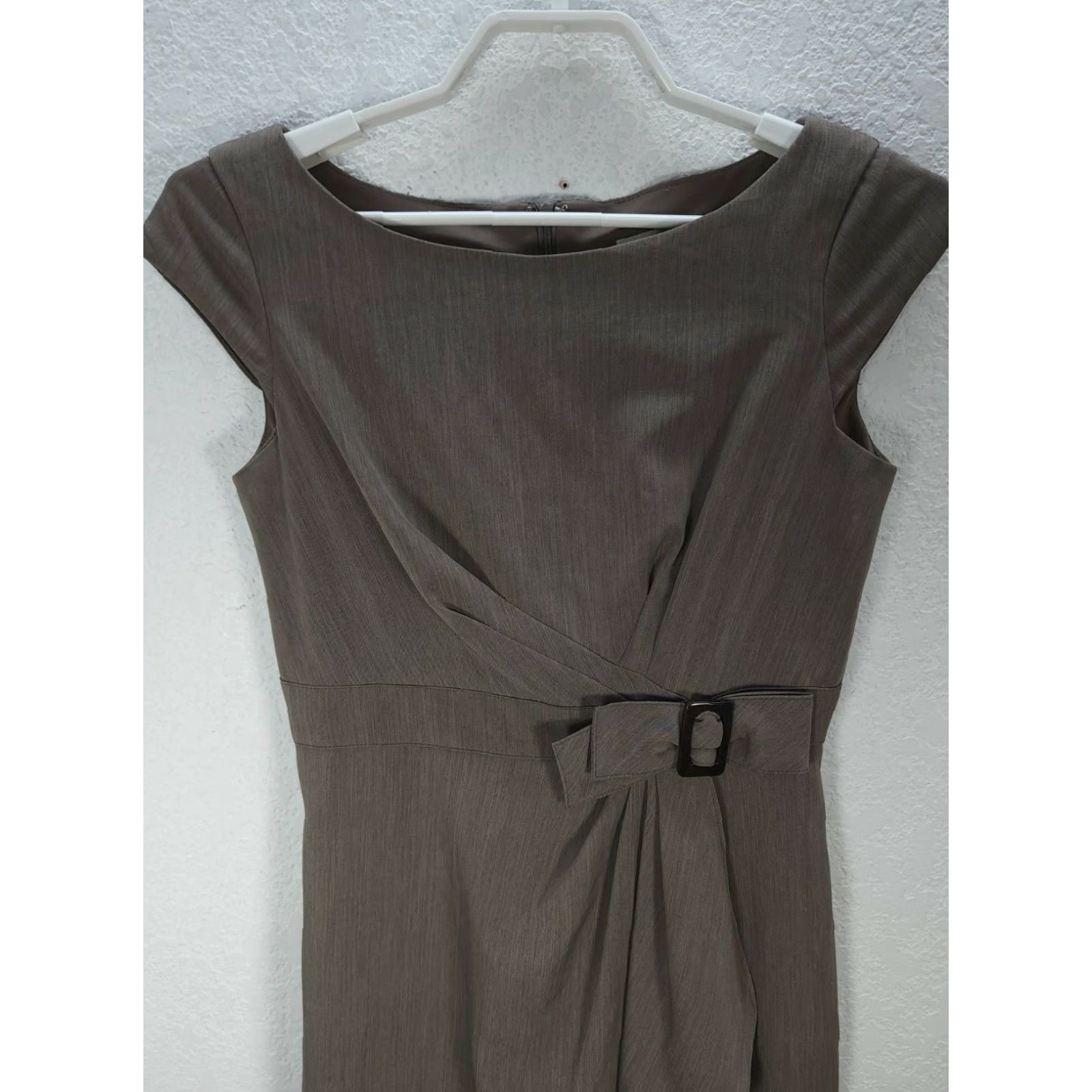 Vintage Sandra Darren Grayish Brown Sleeveless Dress Short A-Line Mini Round Neck 6 Knot Bow Ruffle Women's, M Size M / US 6-8 / IT 42-44 - 3 Thumbnail