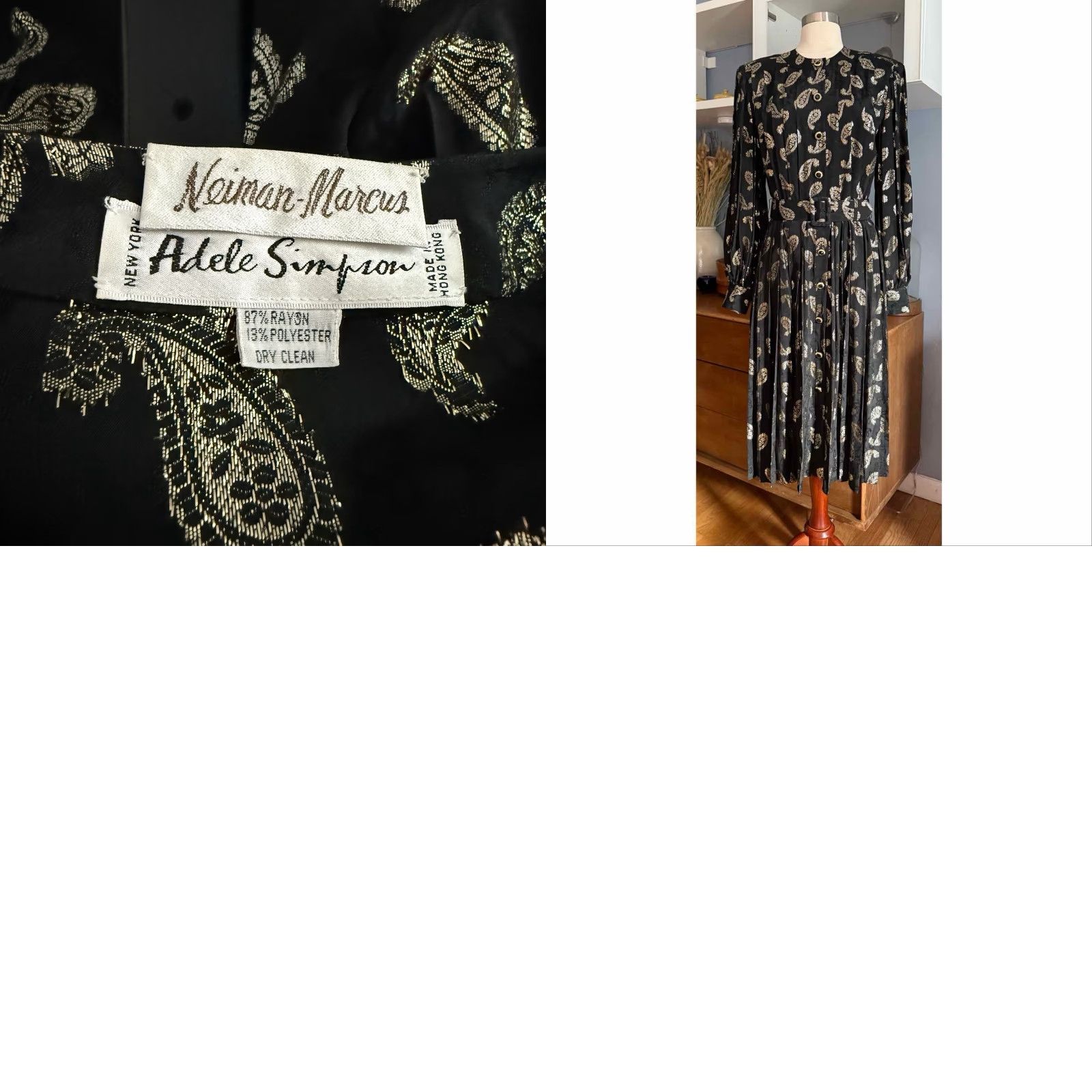 Vintage VINTAGE Adele Simpson Black Gold Paisley Button Midi Dress Pleated M Shirt Dress 70s Womens, Adult Medium Size M / US 6-8 / IT 42-44 - 8 Thumbnail