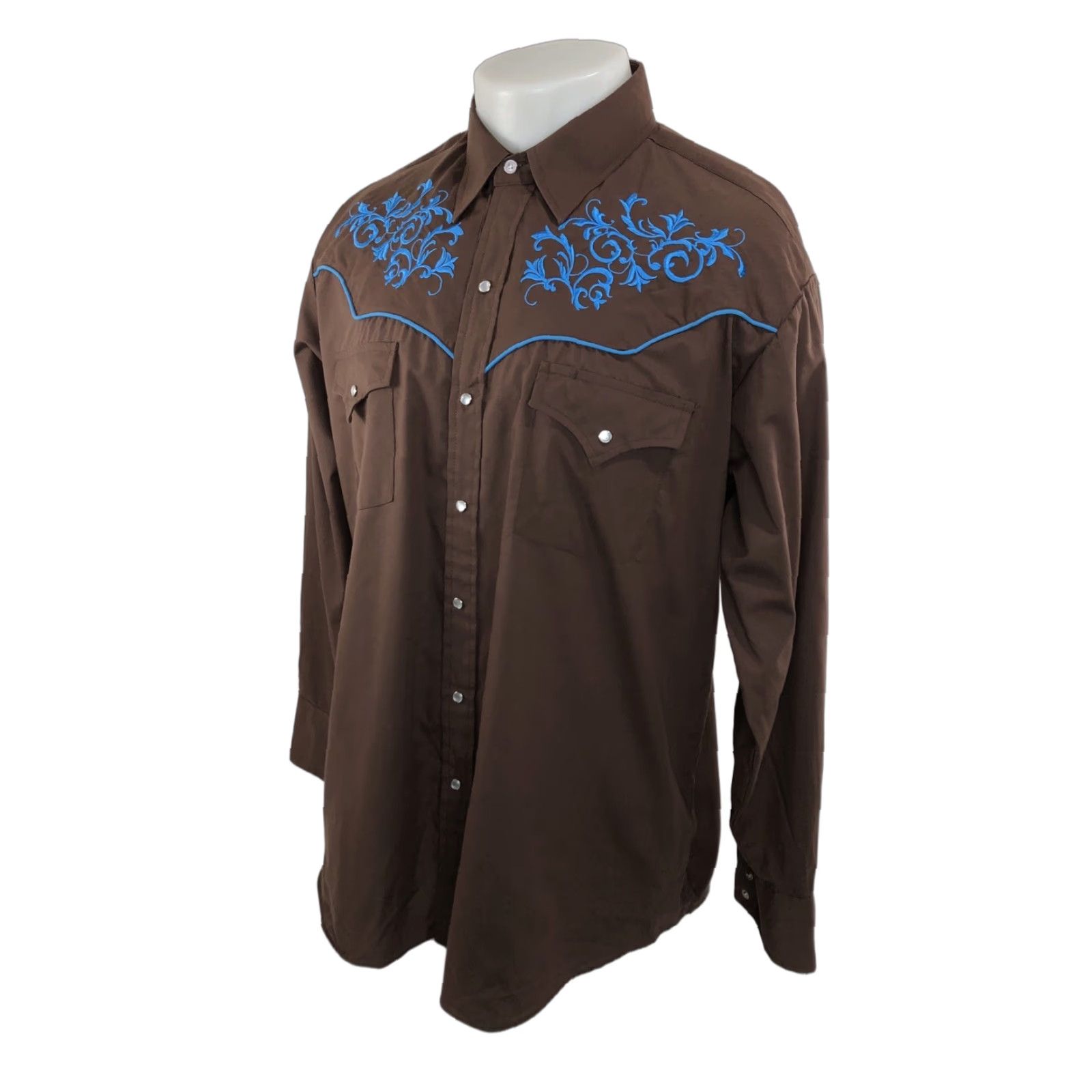 Vintage ELY CATTLEMAN SHIRT Western Embroidered YOKE Pearl Snap Mens XL Brown / Blue JP JD Regular Long Sleeve Button-Up Snap Front Shirting Narrative Size US XL / EU 56 / 4 - 1 Thumbnail