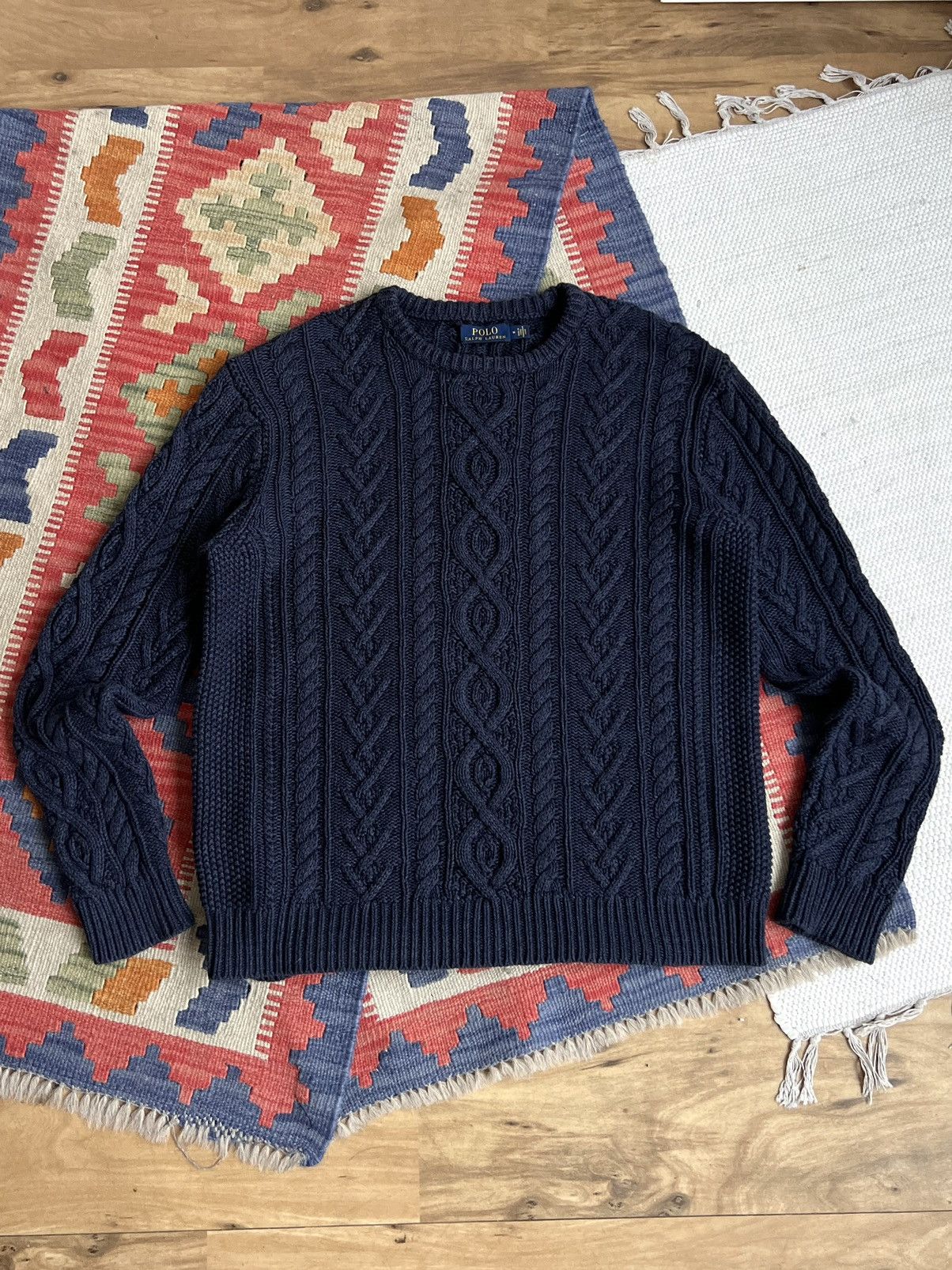 Polo Ralph Lauren Polo by Ralph Lauren Aran Heavy Knitted Indigo Sweater Size US L / EU 52-54 / 3 - 3 Thumbnail