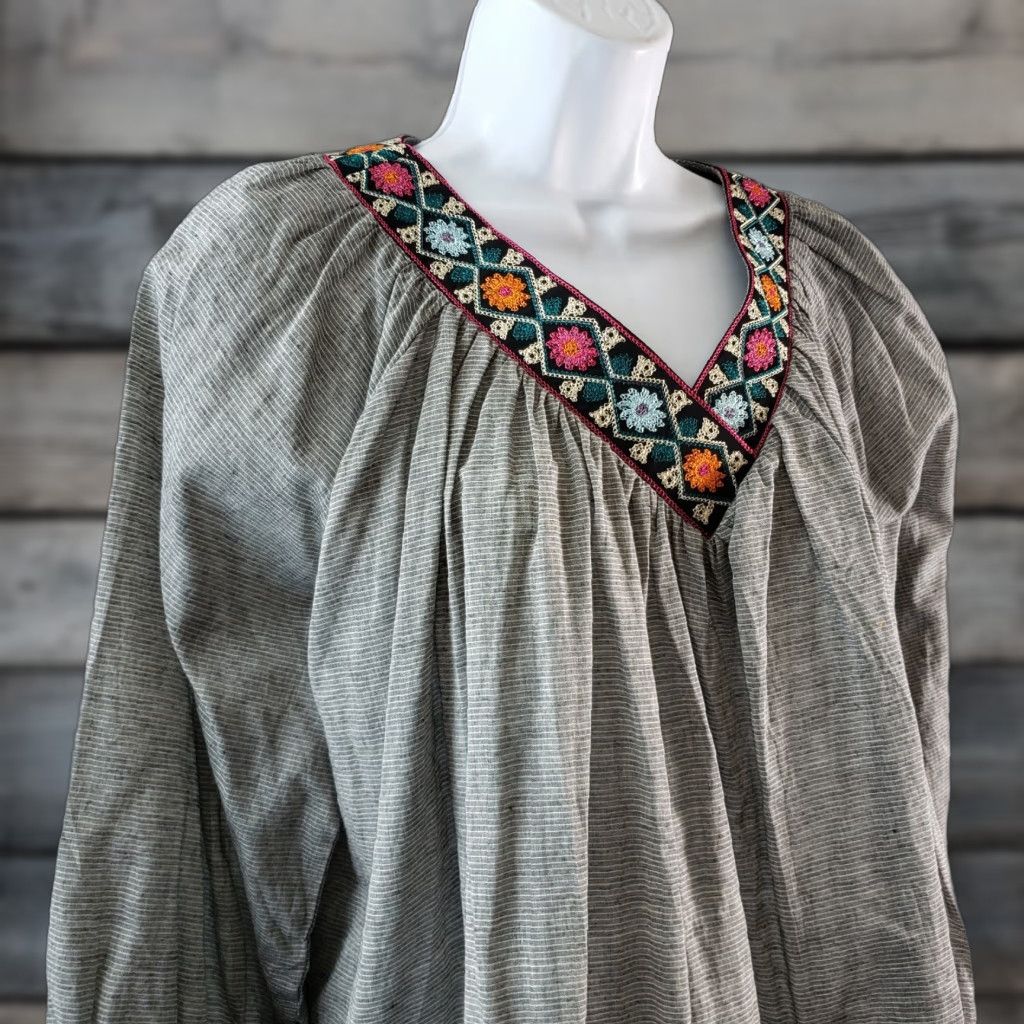Pinko Eri + Ali Womens Top Sz Medium Gray Pink Embroidered V-Neck 3/4 Sleeve Cotton Blouse Medium Womens Size M / US 6-8 / IT 42-44 - 1 Thumbnail