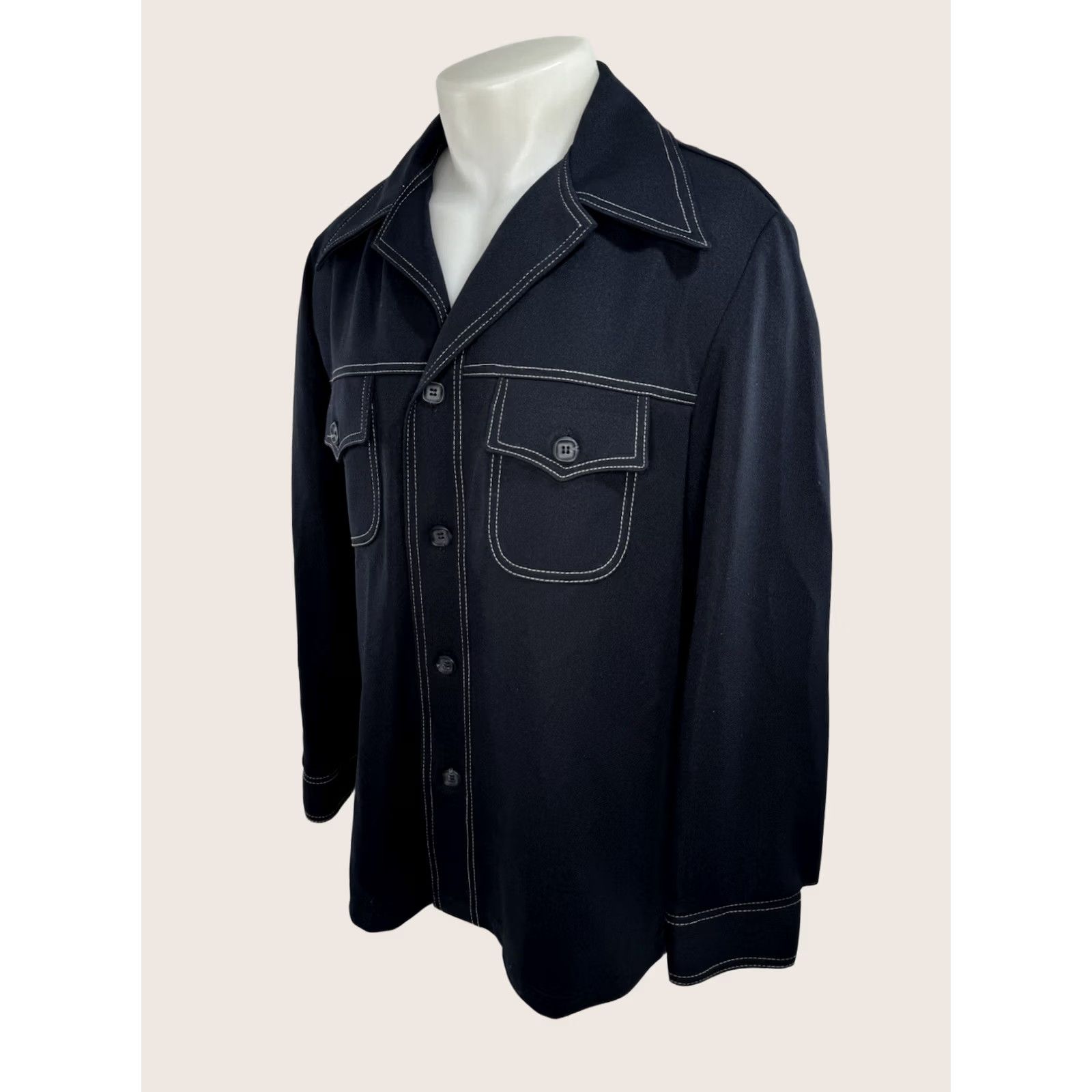 Haggar VINTAGE Haggar Shirt Jacket Mens 42 Blue Collared Leisure Disco Collar 42 Mens JL Size US XL / EU 56 / 4 - 1 Thumbnail