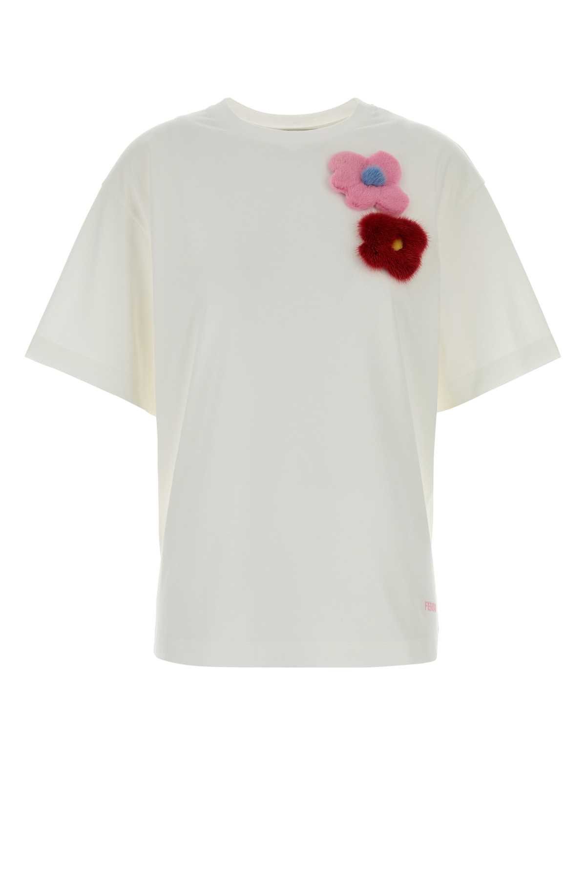 Fendi White Cotton T-Shirt Size L / US 10 / IT 46 - 1 Thumbnail