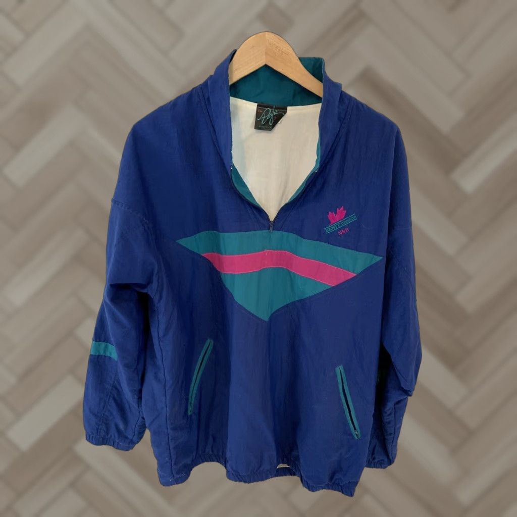 Vintage VINTAGE BANFF CANADA 1/2 Zip Windbreaker Jacket Men's Large Blue Size US L / EU 52-54 / 3 - 1 Thumbnail