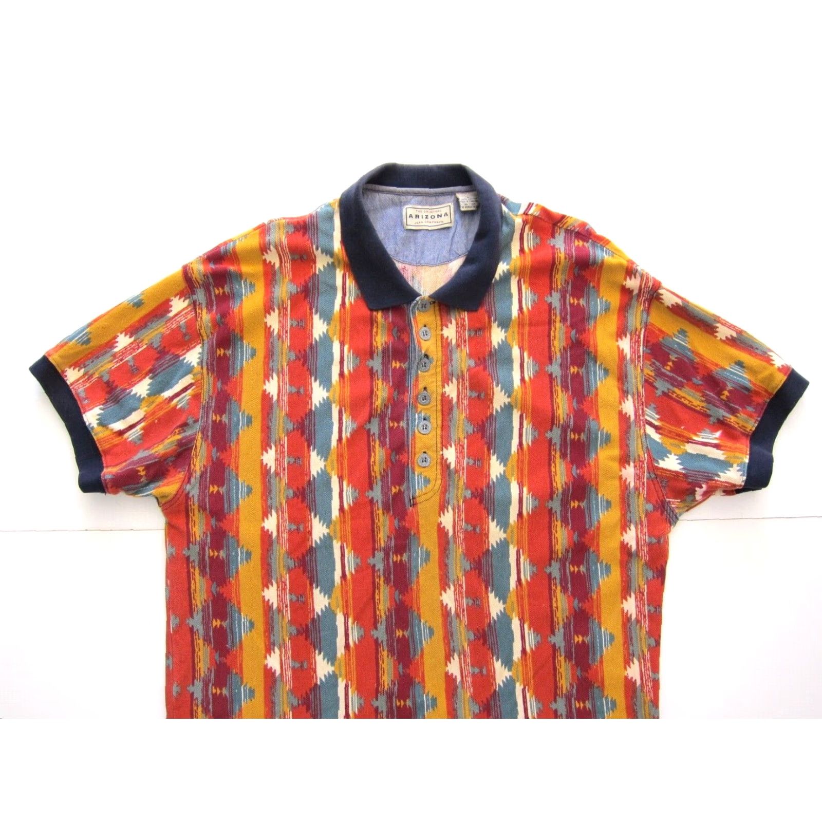 Vintage VINTAGE AriZona Polo Shirt Men L Collared Aztec 100% Cotton Orange Green Blue Shirt Size US L / EU 52-54 / 3 - 6 Thumbnail