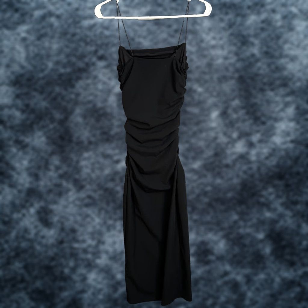 H&M H&M Womens XS Black Ruched Spaghetti Strap Midi Dress Size XS / US 0-2 / IT 36-38 - 1 Thumbnail