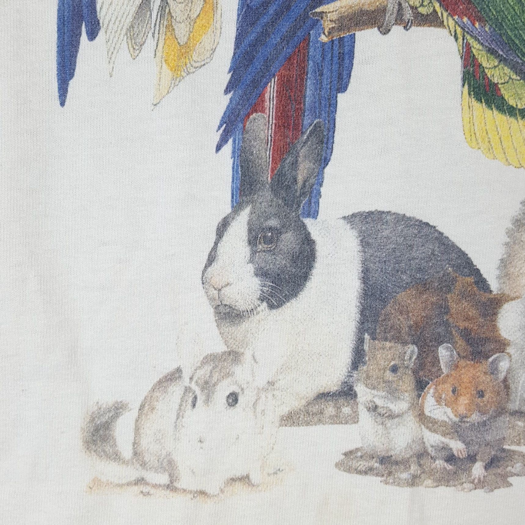 Fruit Of The Loom Vintage 90s Nature Animals Birds Bunny Men's Large White Forest Retro T Shirt Size US L / EU 52-54 / 3 - 6 Thumbnail