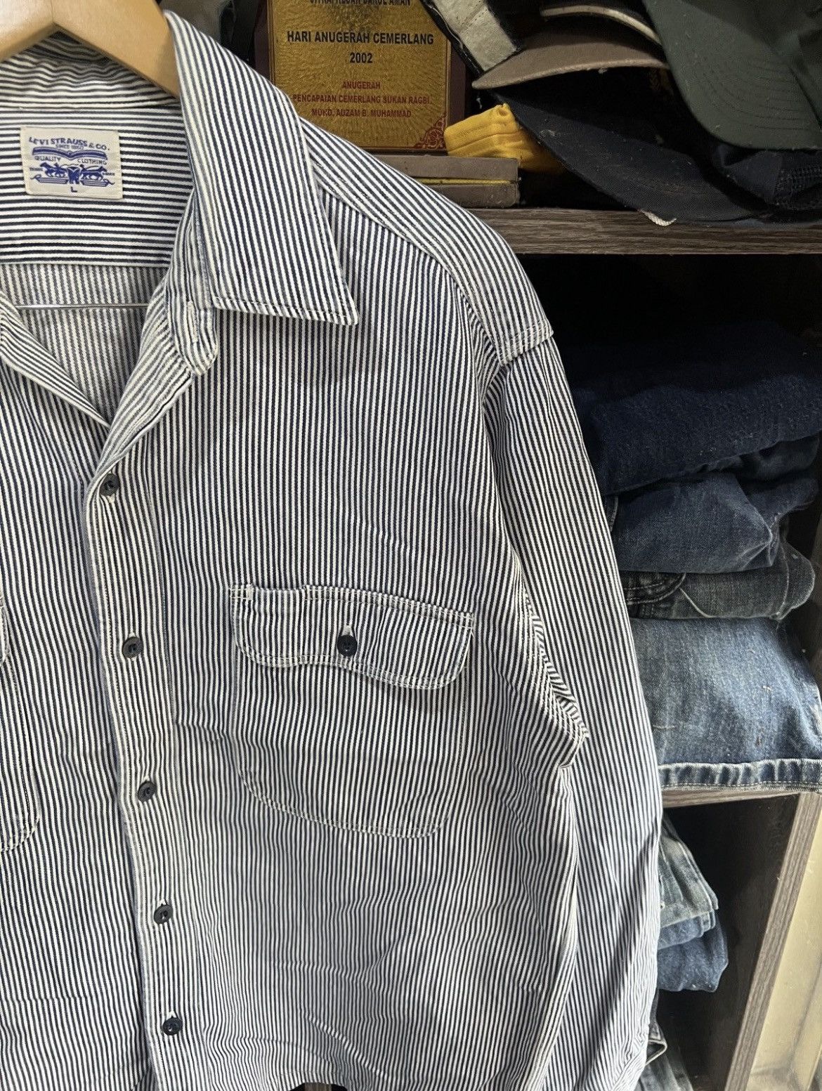 Levi's 🔥Vintage Levis Hickory Stripes Overshirt Size US M / EU 48-50 / 2 - 6 Thumbnail