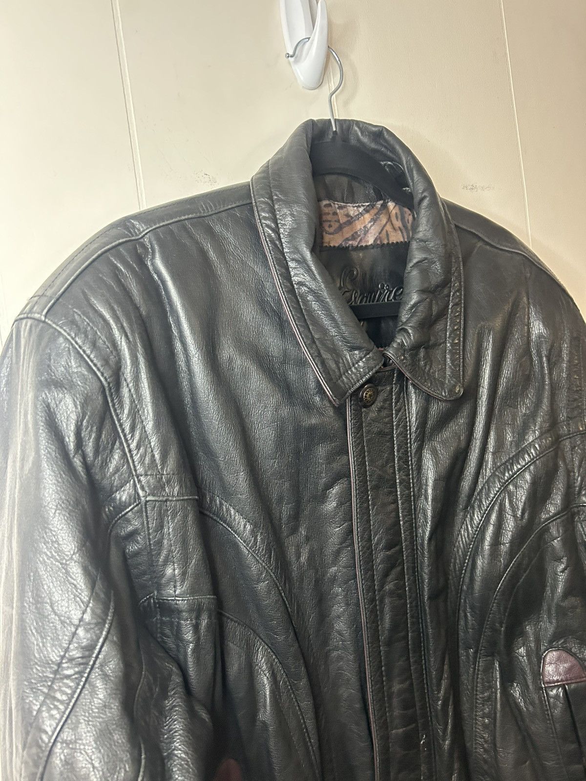Vintage Esquire LG Black 100% Leather, Heavy, Aztec Pattern Lining Size US L / EU 52-54 / 3 - 4 Thumbnail