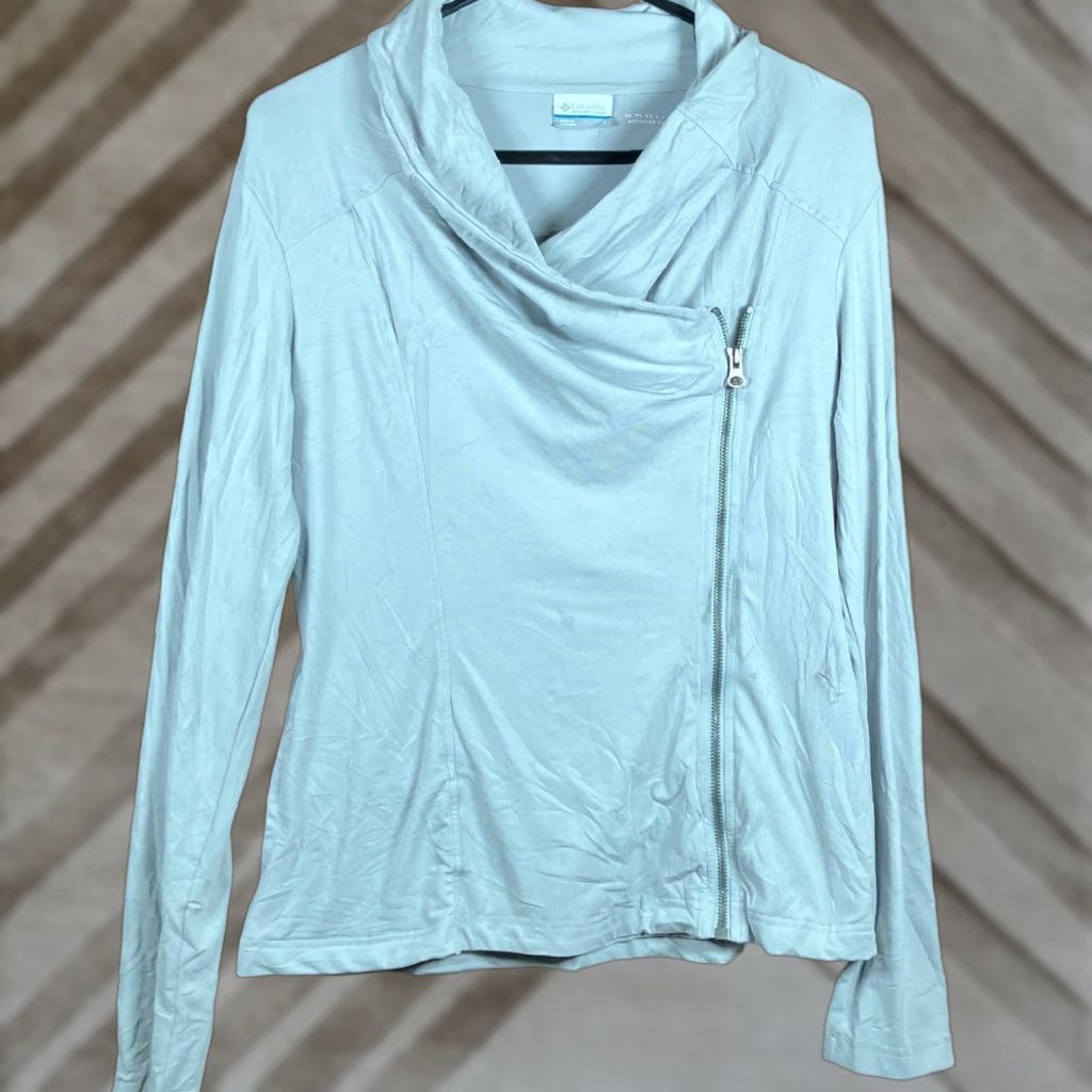Vintage Columbia Womens Sweater Gray Lightweight Cowl Neck Full Zip Omni Stretch Small Size S / US 4 / IT 40 - 1 Thumbnail