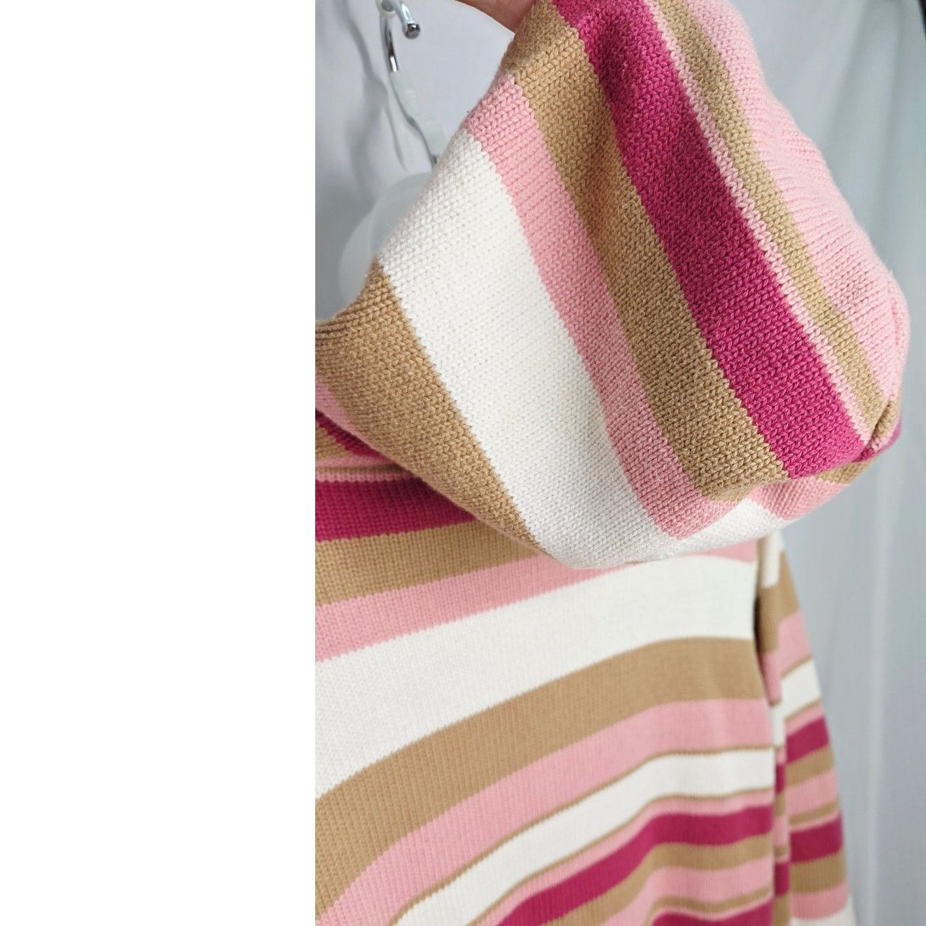 Other Vintage 90's Pink & Tan Striped Hooded Zipper Front Sweater Size M / US 6-8 / IT 42-44 - 11 Thumbnail