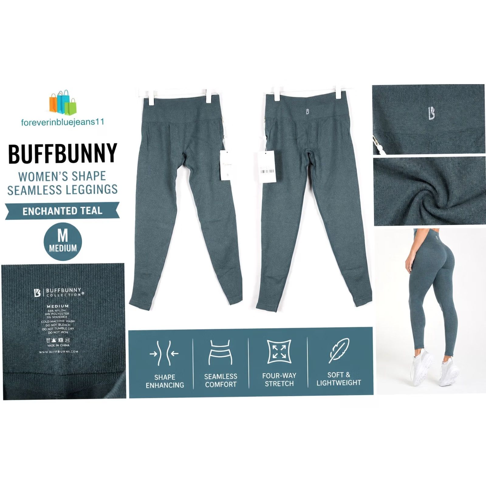 Altea Buffbunny Women's Shape Seamless Leggings M Medium Enchanted Teal Size 32" / US 10 / IT 46 - 2 Thumbnail