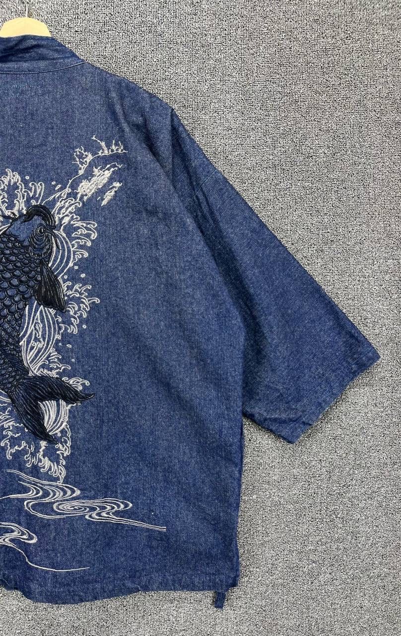 Japanese Brand Vintage Japanese Koi Fish Embroidered Denim Kimono Jacket Size US L / EU 52-54 / 3 - 3 Thumbnail
