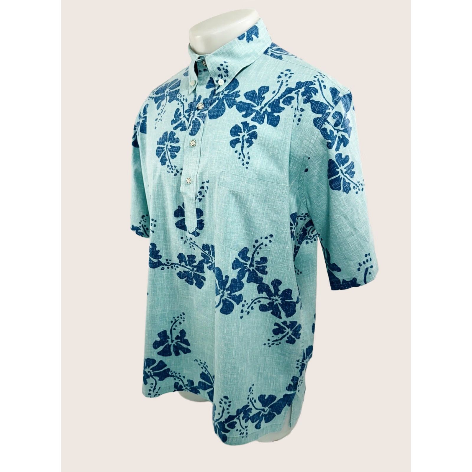 Reyn Spooner REYN SPOONER Pullover Hibiscus Floral Hawaiian Aloha L Shirt EXCELLENT Men Short Sleeve Button-Up Green Blue L Pink? Size US L / EU 52-54 / 3 - 1 Thumbnail