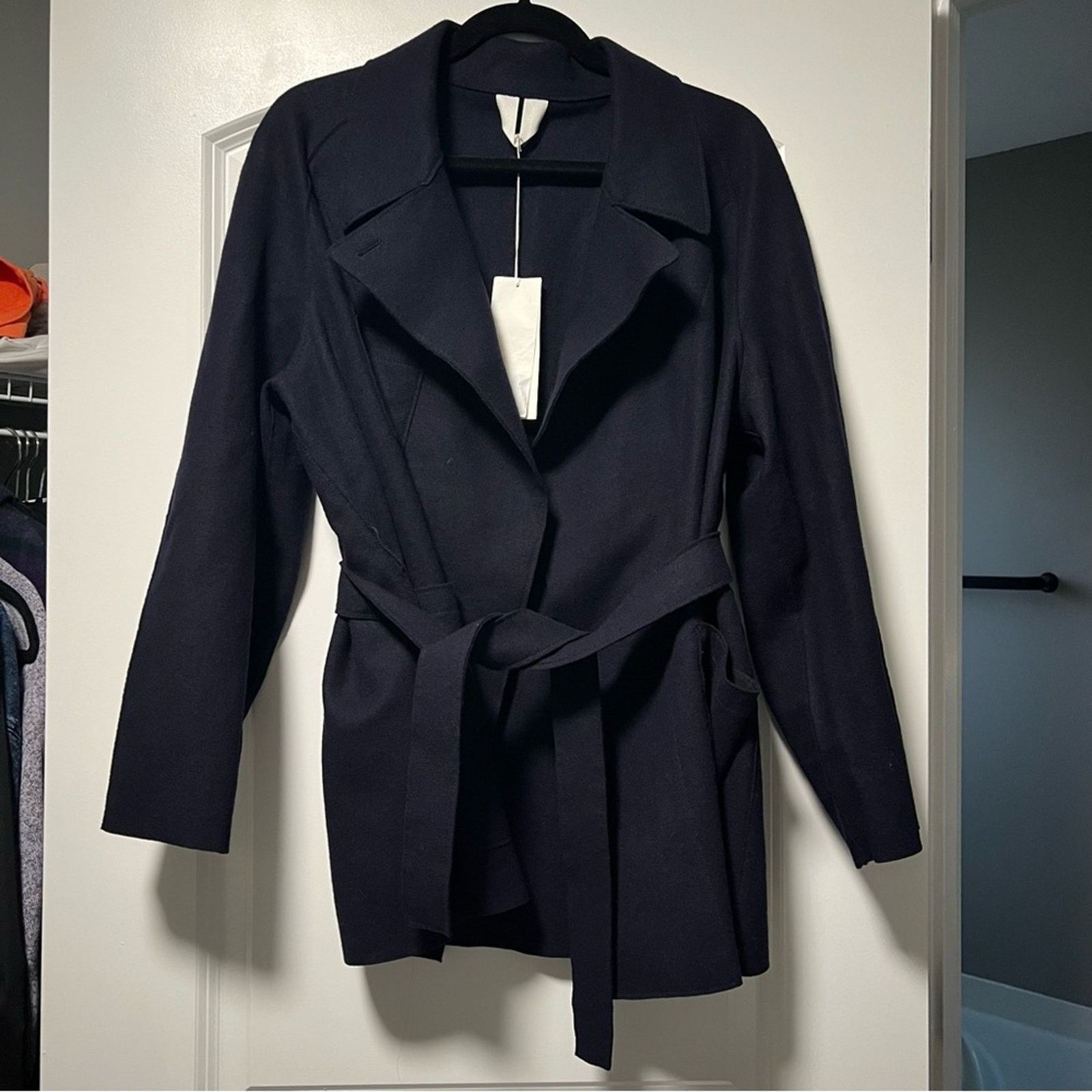 Arket NWT ARKET Belted Wool Jersey Jacket Dark Navy Blue Large Size L / US 10 / IT 46 - 5 Thumbnail