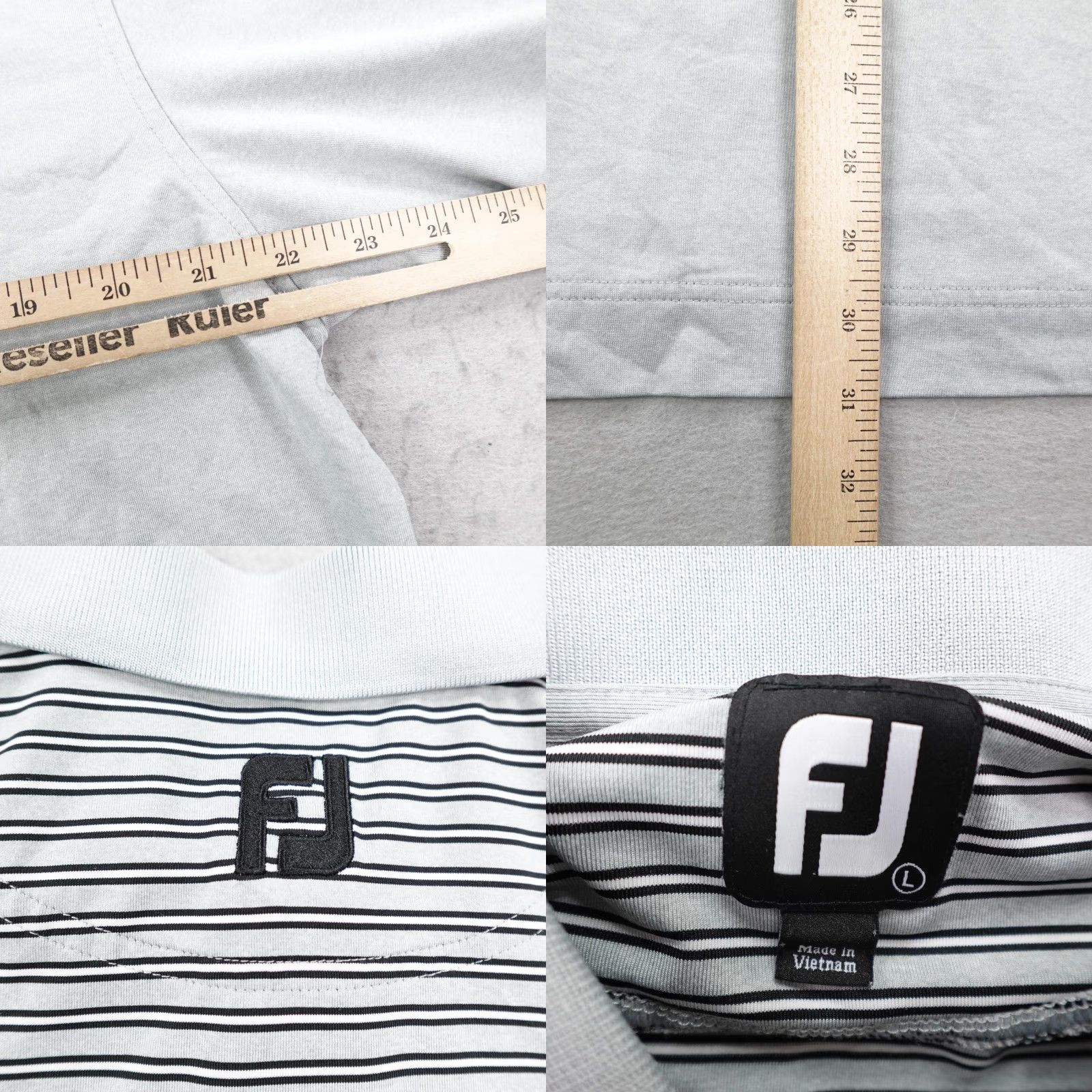 Footjoy FootJoy Polo Shirt Mens Large Gray Eagle Vines Napa Golf Stripes Performance Shirt Golf Adult L Gray Striped Breathable Lightweight Polyester Spandex Size US L / EU 52-54 / 3 - 8 Thumbnail