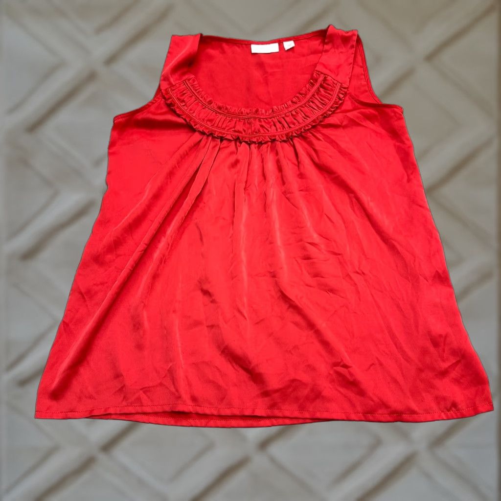 Vintage New York & Company Blouse Women Small Red Tank Pleated Casual Stretch Size S / US 4 / IT 40 - 1 Thumbnail
