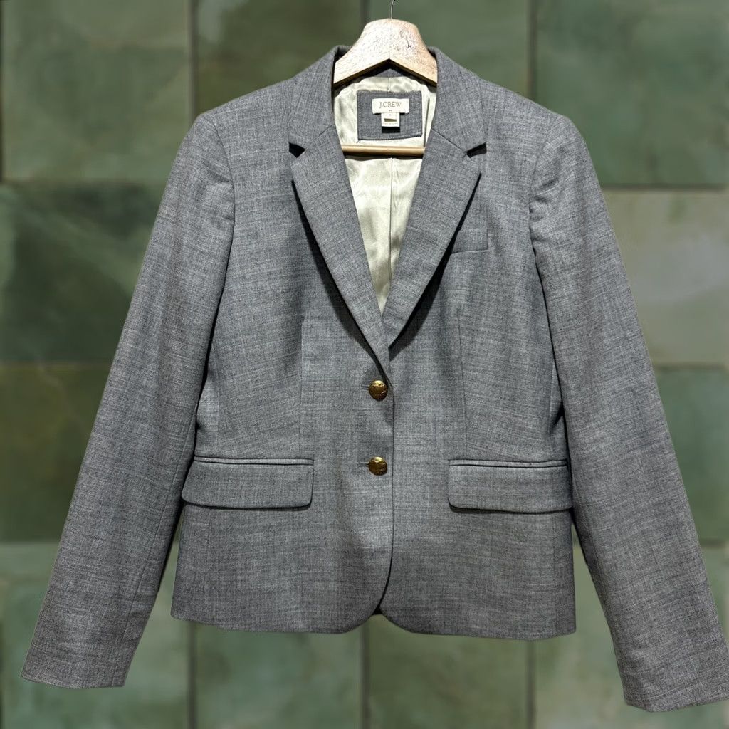 J.Crew J. Crew Blazer Women's Size 4 Notched Lapel Gold Button Pockets Gray Wool Blend Business Casual Blazer Womens 4 Size S / US 4 / IT 40 - 1 Thumbnail