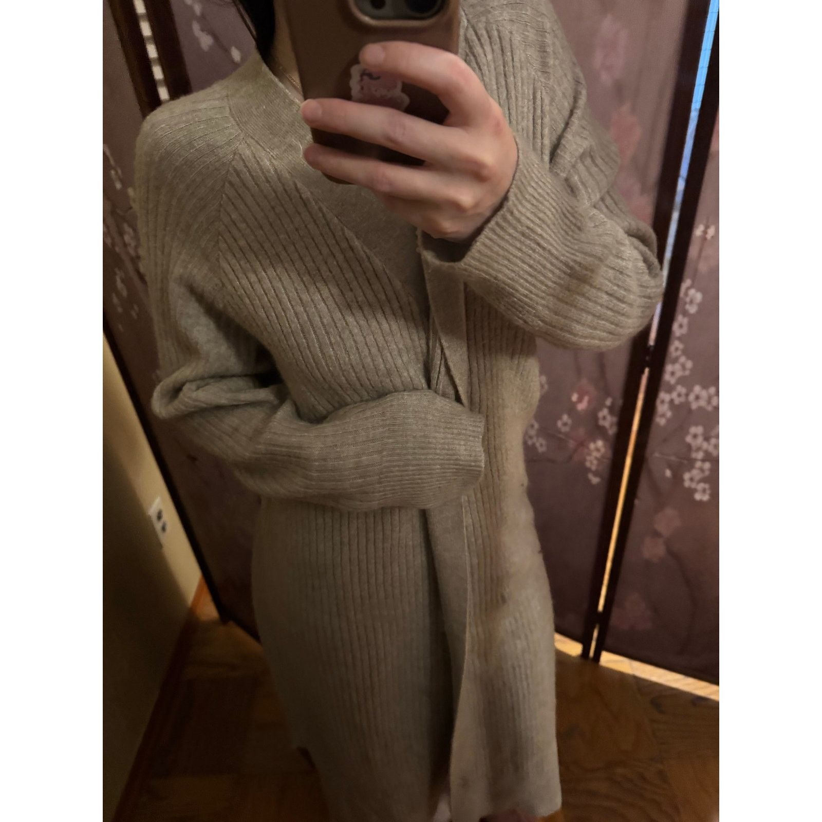 H&M Ribbed Knit Duster Cardigan XS Sage Taupe Open Front Belted Size S / US 4 / IT 40 - 1 Thumbnail
