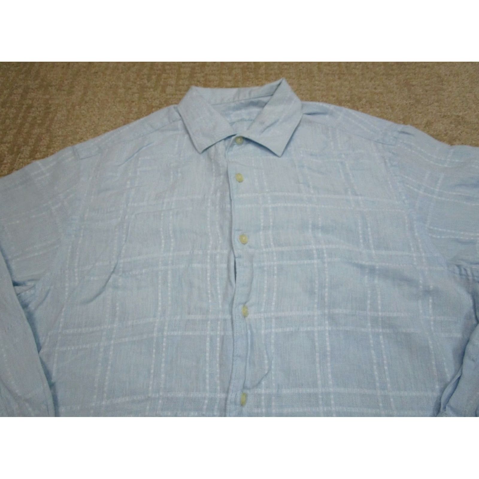 Tommy Bahama Tommy Bahama Shirt Men Large Blue Linen Long Sleeve Button Down Casual Plaid Pattern Regular Knit? Size US L / EU 52-54 / 3 - 2 Thumbnail