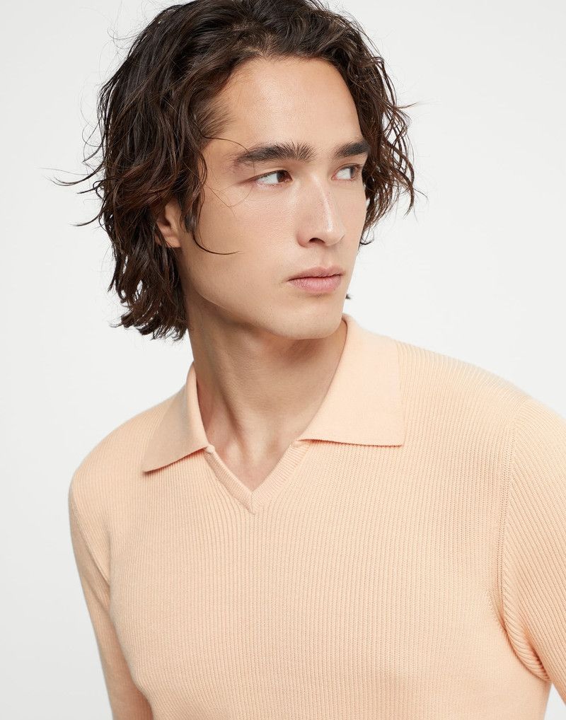 Brunello Cucinelli o1la1rc1a0326 English Rib Knit Polo Shirt in Peach Size US XL / EU 56 / 4 - 2 Thumbnail