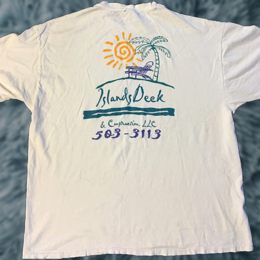 Hanes VINTAGE Islands Deck Construction Thrashed Faded Shirt XXL Men White 90s Grunge Surf Punk Rock (T-Shirt) Size US XXL / EU 58 / 5 - 1 Thumbnail