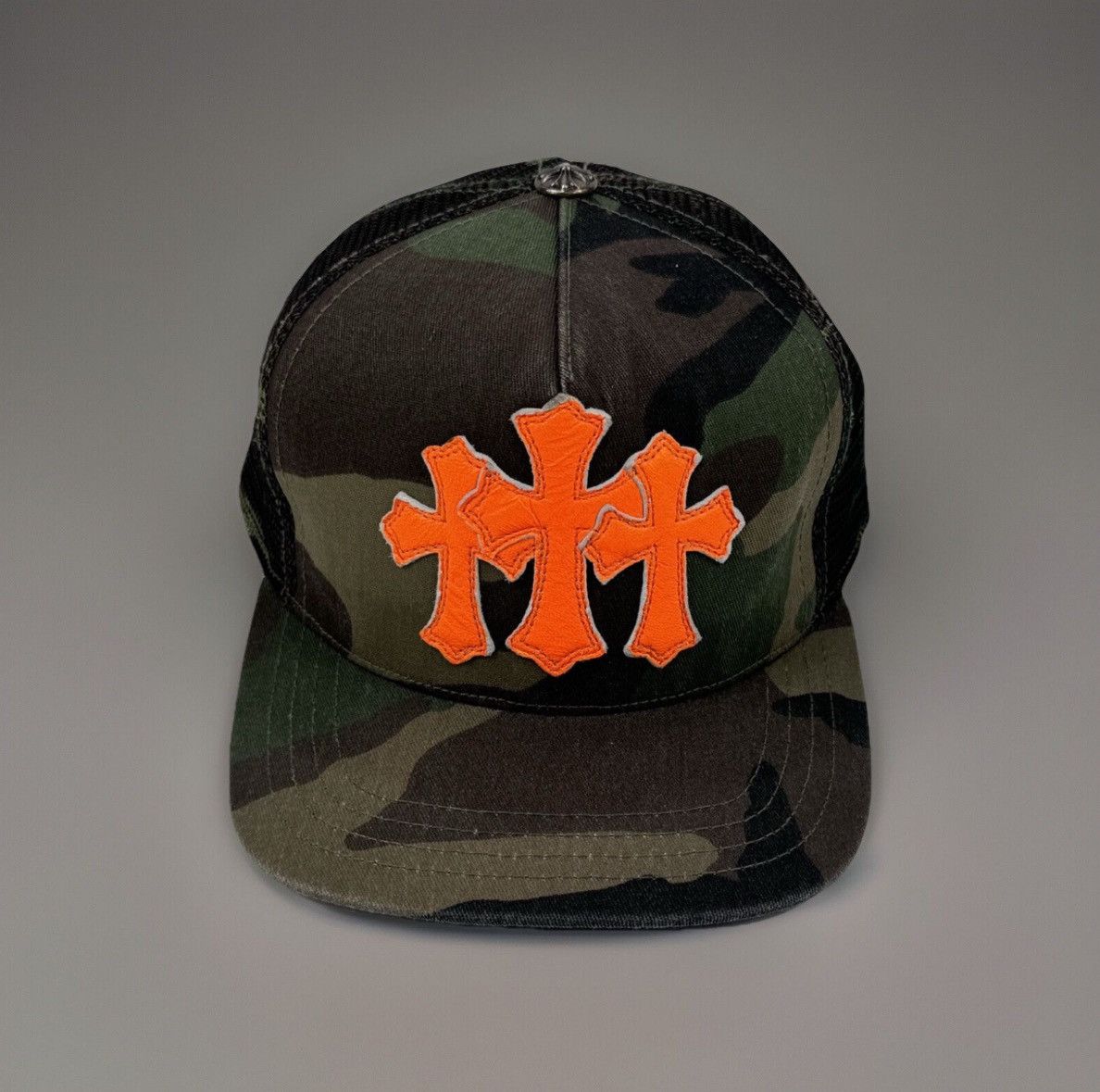 Chrome Hearts Orange Cemetery Cross Patch Trucker Hat