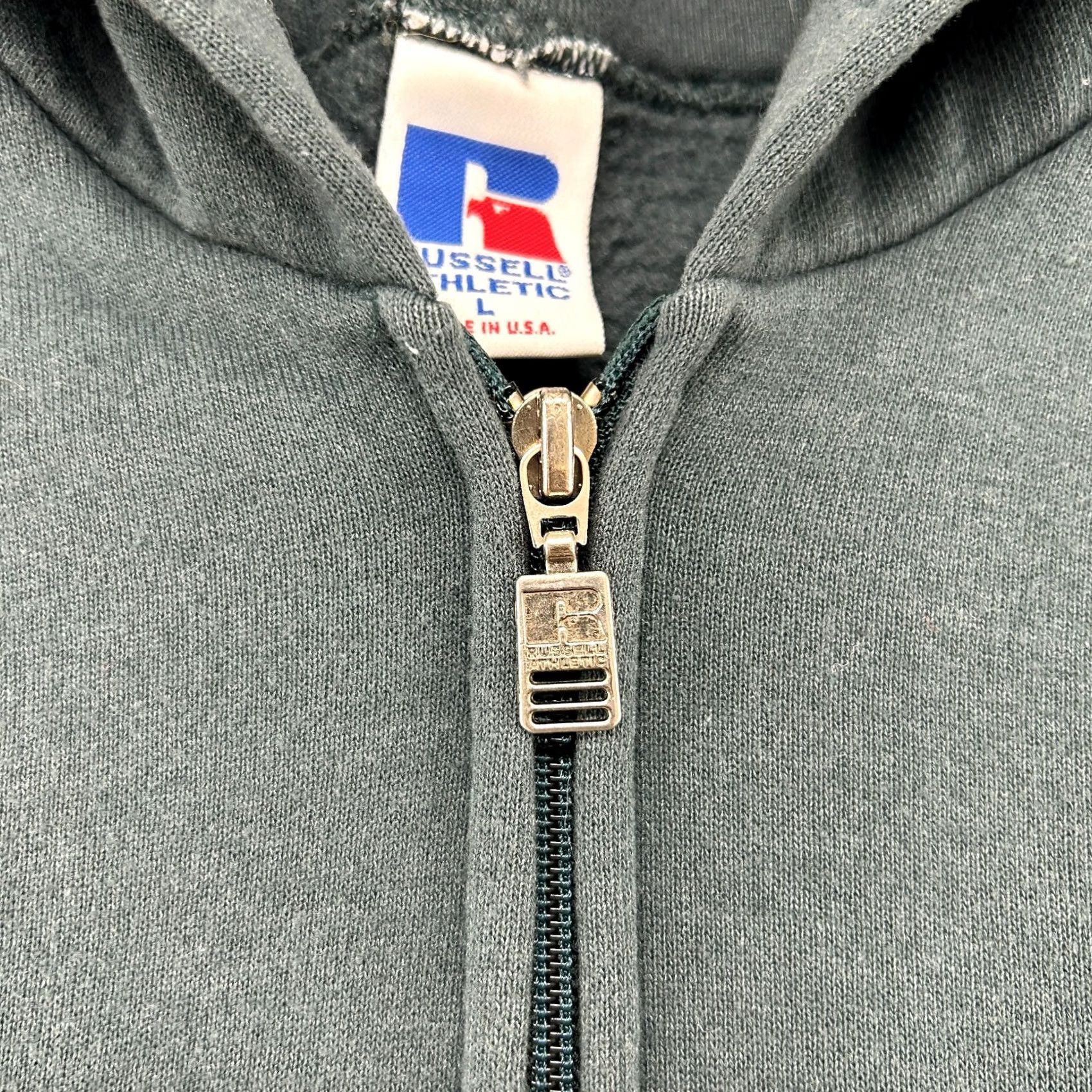 Russell Athletic VINTAGE Russell Athletic Hoodie Mens L Green Full Zip Hooded Cotton Blend Fleece Logo Zipper 90s Size US L / EU 52-54 / 3 - 4 Thumbnail