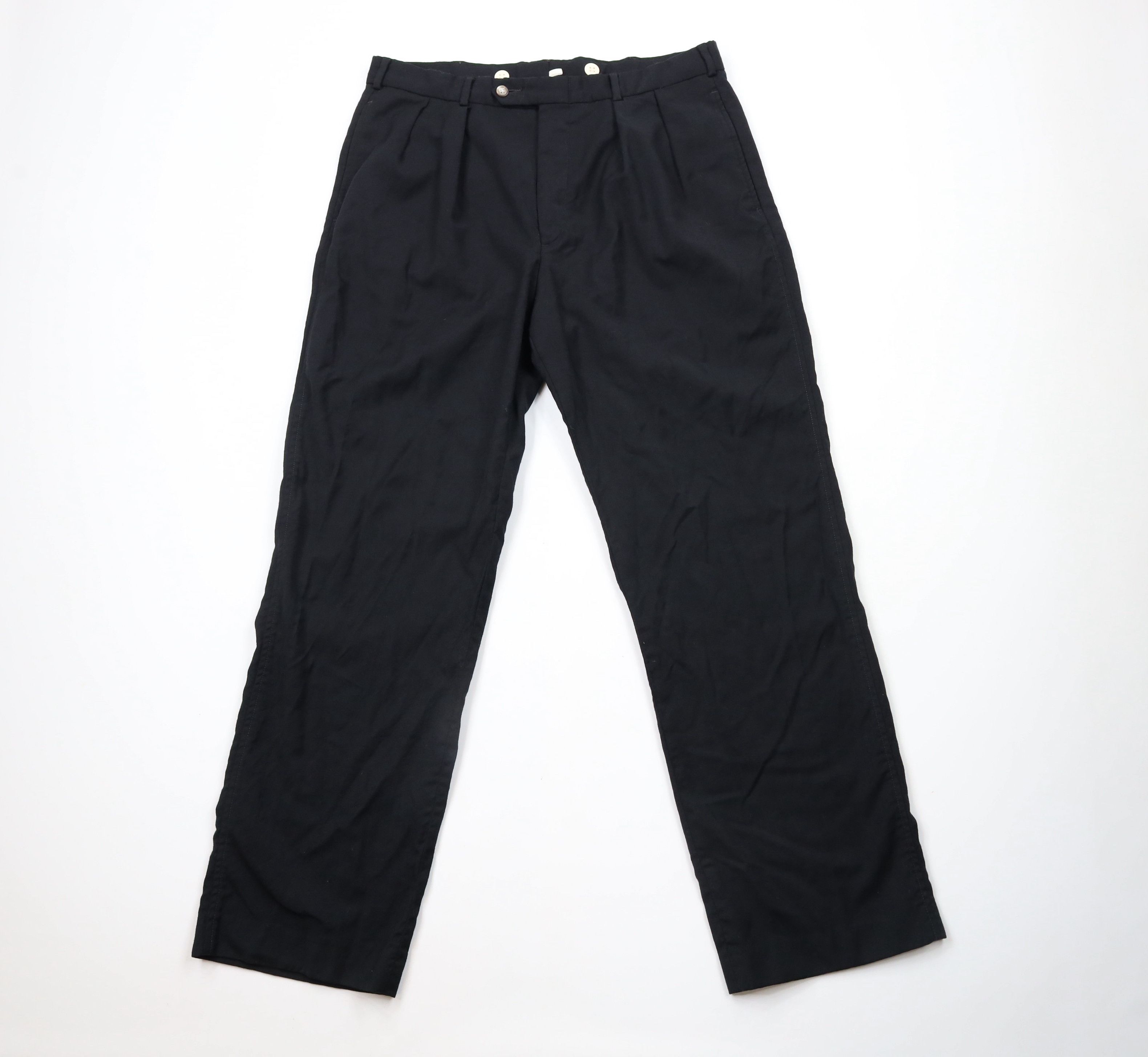 Lands' End × Vintage Vintage 90s Lands End Wide Leg Wool Chino Pants Black USA Size US 34 / EU 50 - 1 Thumbnail