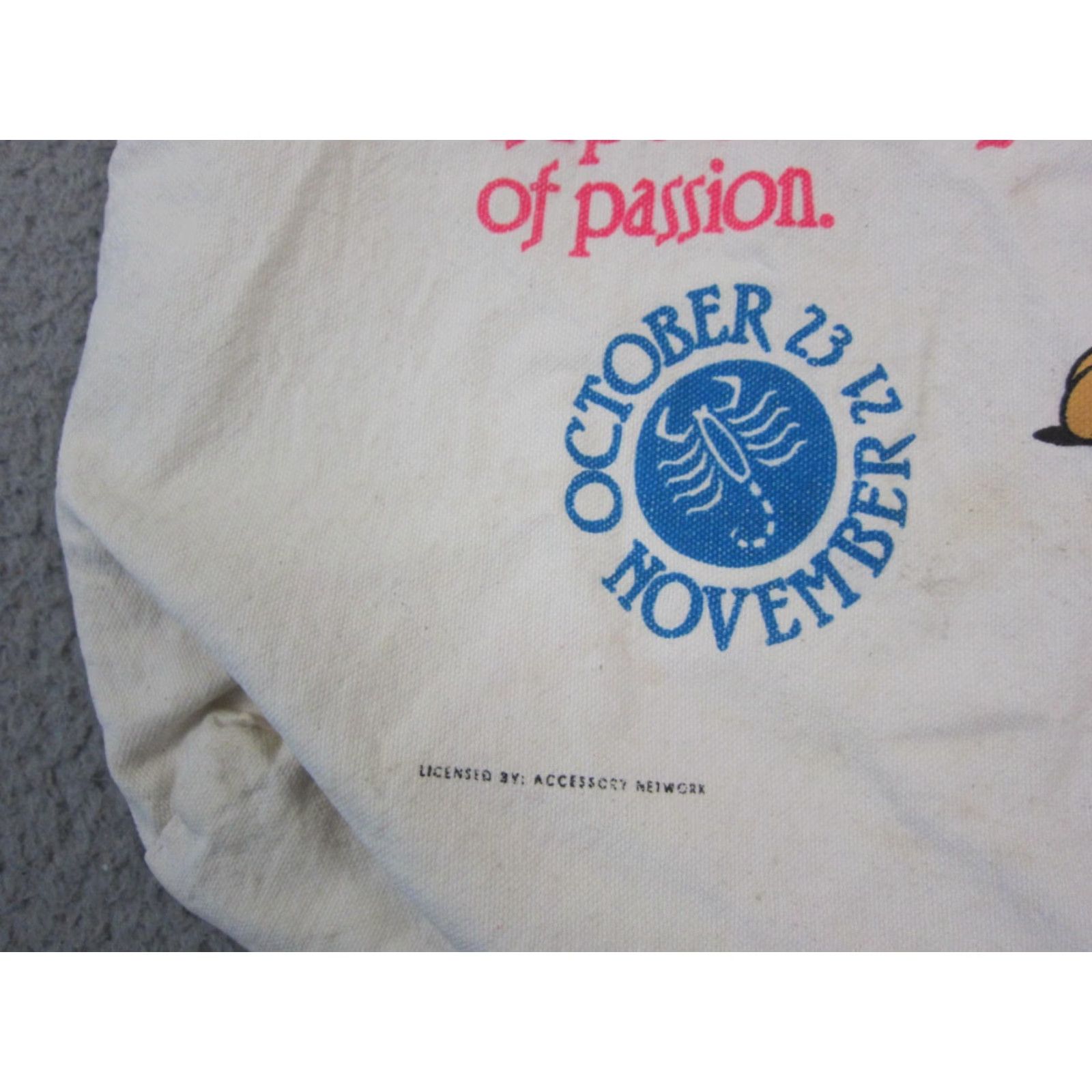 Vintage VINTAGE Garfield Tote Bag Creme White Scorpio Zodiac Cartoon Jim Davis Canvas Tote Unisex Adults Medium Pink Handle/Strap Size ONE SIZE - 4 Thumbnail