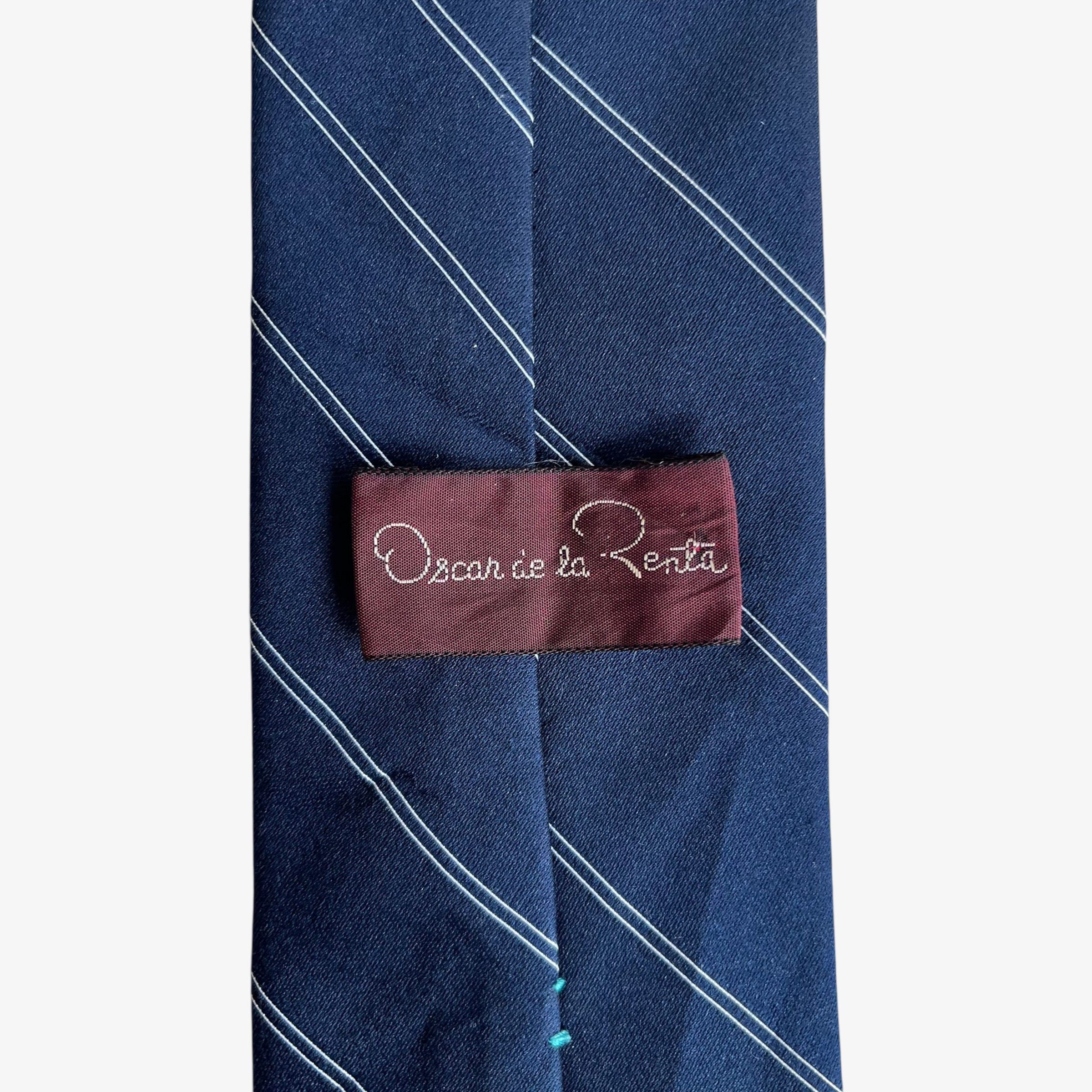 Oscar De La Renta Vintage 90s Oscar De La Renta Navy & White Striped Silk Tie Size ONE SIZE - 2 Thumbnail