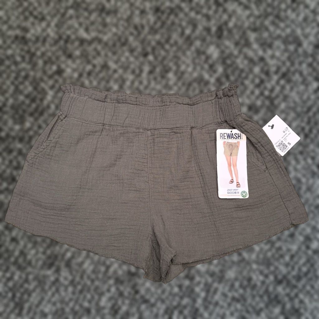 Vintage Rewash Gauze Shorts Womens S Olive Green Pull On Flat Front Paperbag 100% Cotton Casual Summer City Modern Womens Size 28" / US 6 / IT 42 - 1 Thumbnail