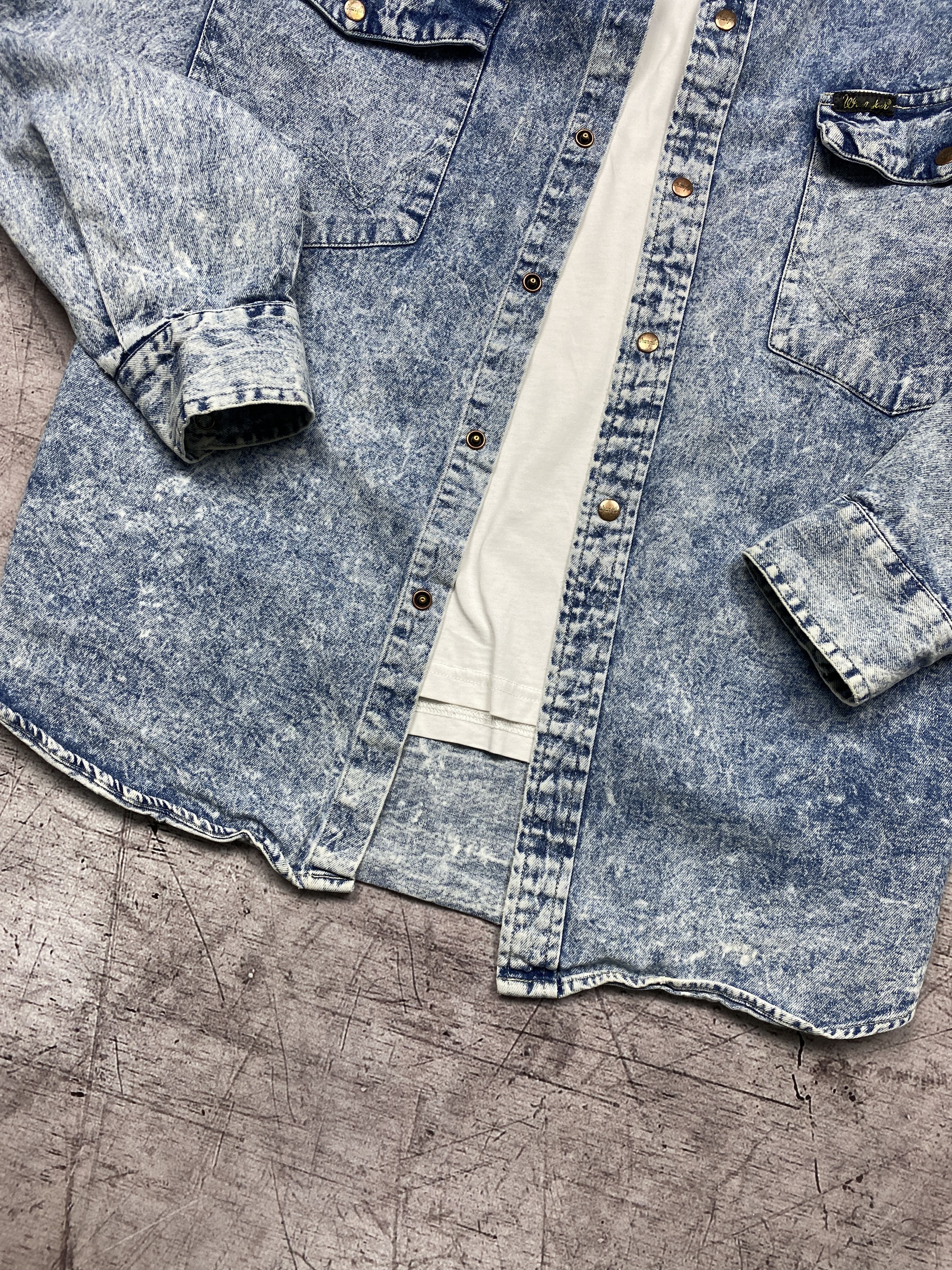 Vintage × Wrangler Wrangler 90s Vintage Mens Denim Shirt Size US L / EU 52-54 / 3 - 4 Thumbnail
