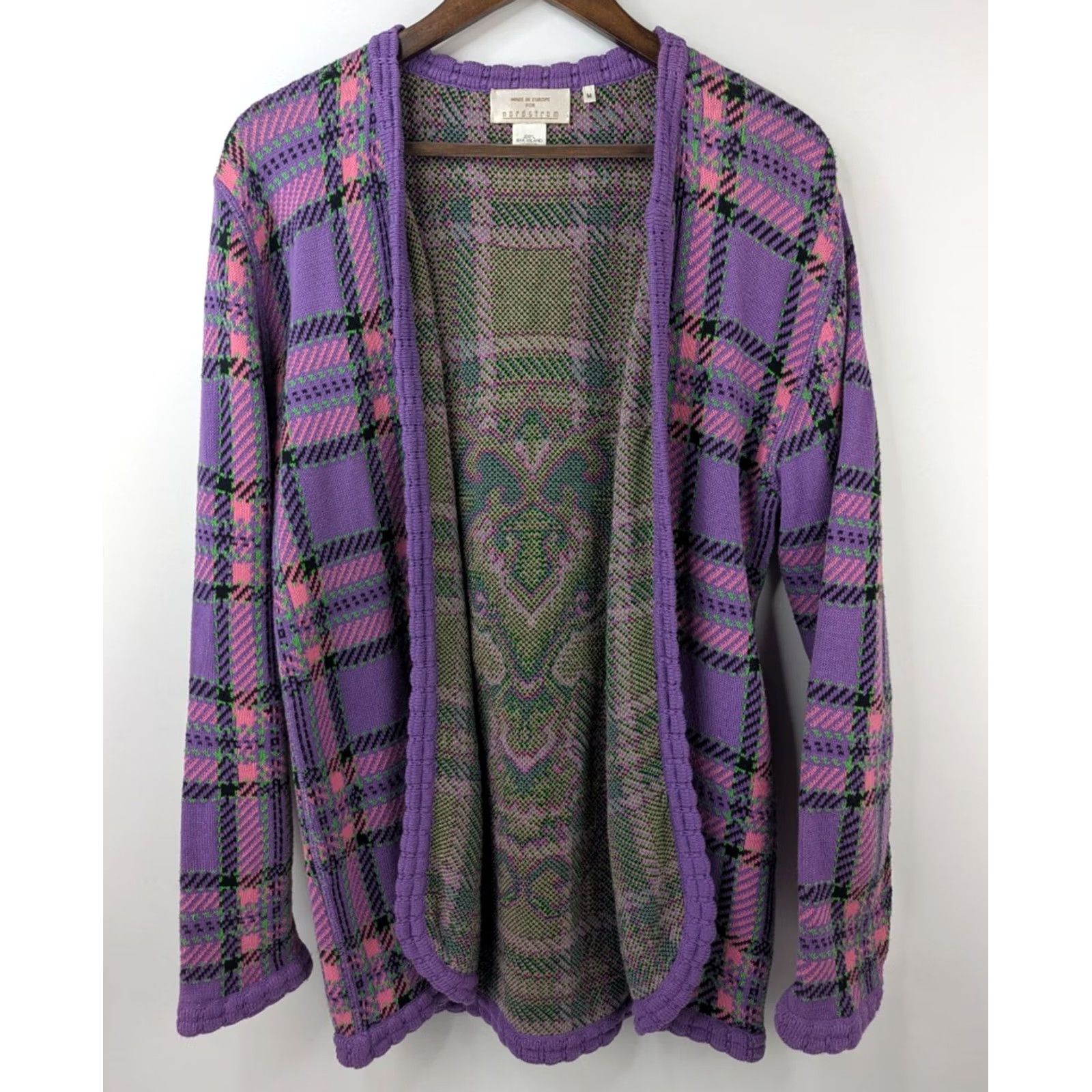 Nordstrom Nordstrom Vintage Italy Purple Plaid Damask Cardigan Sweater Sea Island Cotton Women M Long Sleeve Purple Damask Knit Cardigan Mens? Womens Size M / US 6-8 / IT 42-44 - 4 Thumbnail