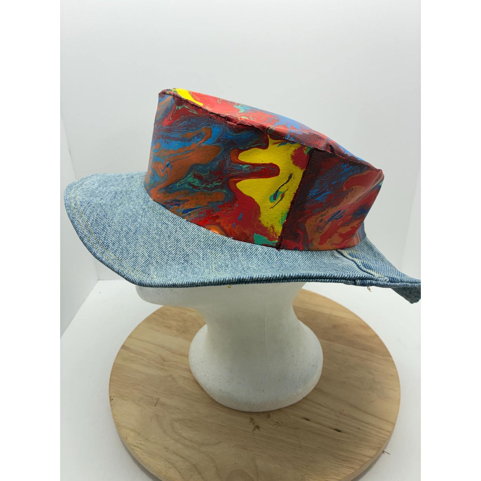 Other Hand Painted Abstract Hat – Size Small – Upcycled Denim Brim Size ONE SIZE - 3 Thumbnail