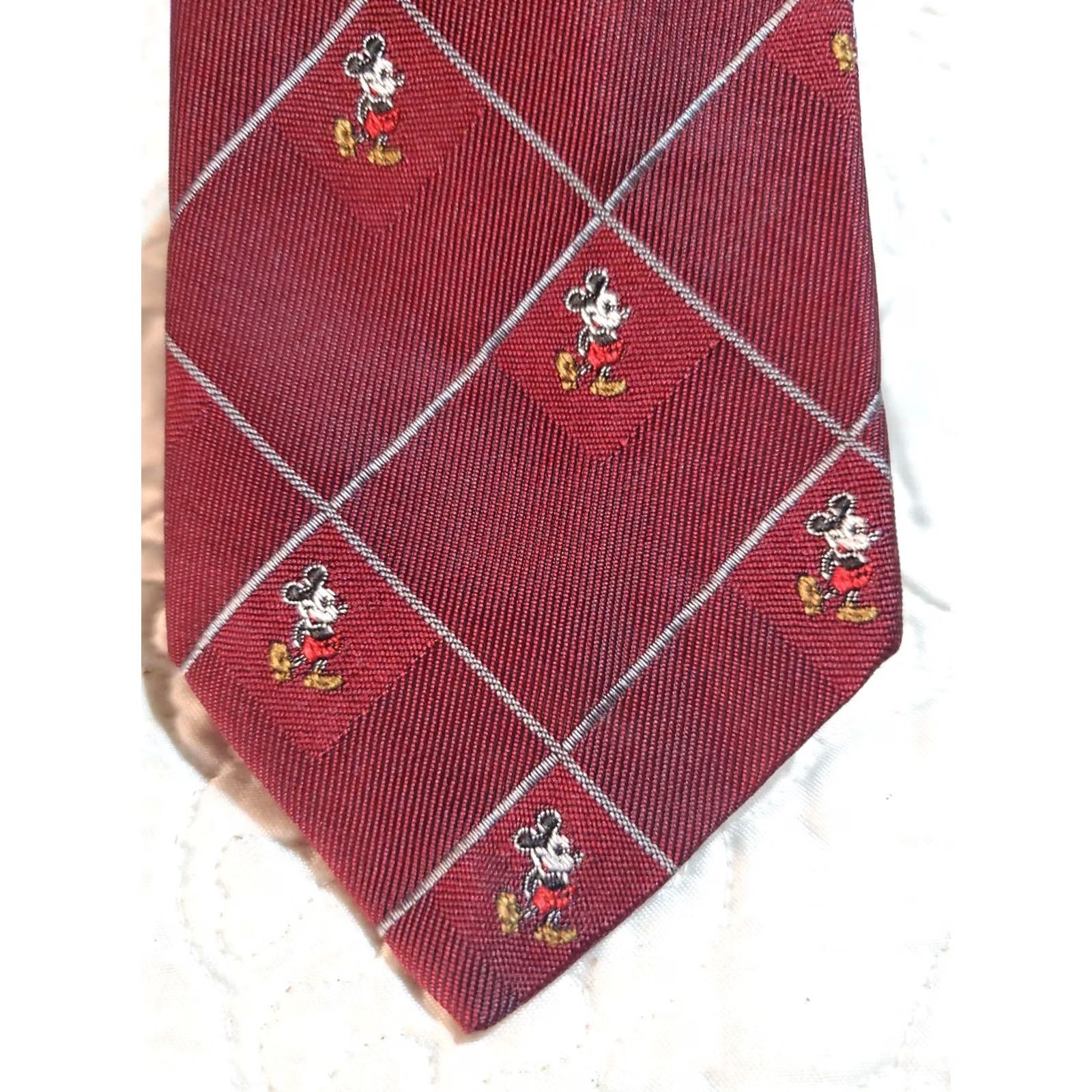 Vintage Mickey Mouse Tie J.G.Hook Skinny Burgundy Men Neck Tie Disney 60% Silk 40% Polyester Short Size ONE SIZE - 2 Thumbnail