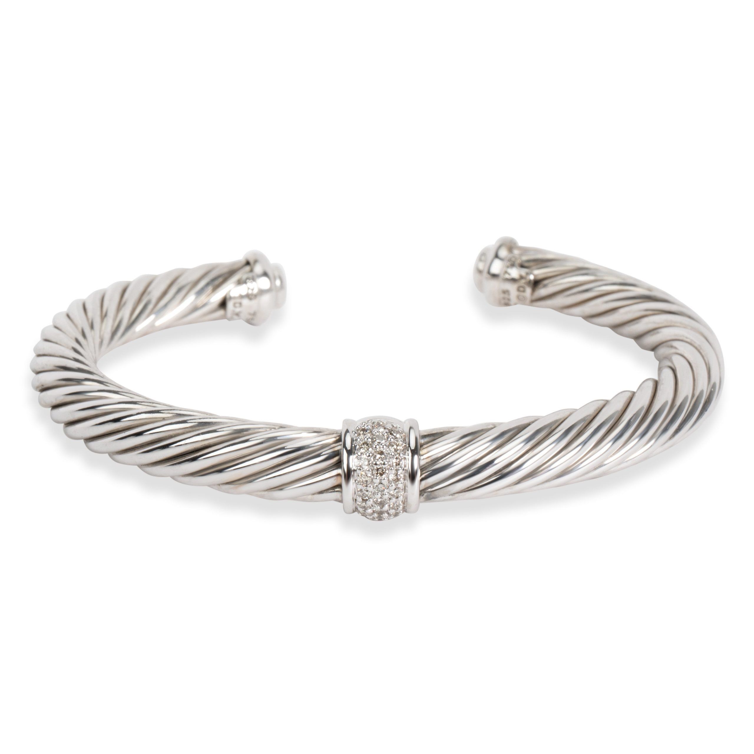 image of David Yurman Cable Classics Bracelet With Diamonds, 7Mm 0.27 Ctw in Silver, Women's