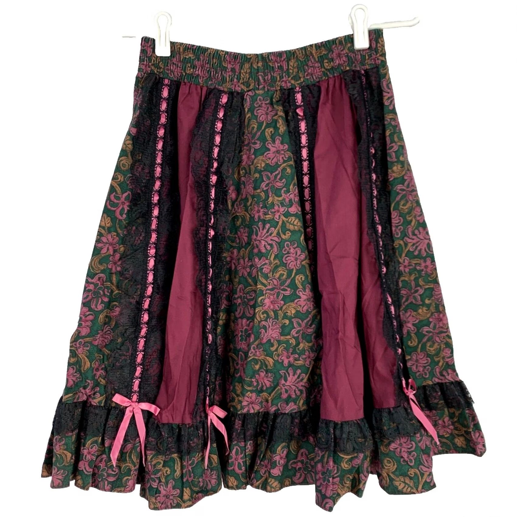 Vintage VINTAGE Square Up Fashions Burgundy Lace Dancing Lyrical Goth Circle Skirt Medium Ladies Womens 1980s Prairie Ethnic/Peasant Style Size 32" / US 10 / IT 46 - 3 Thumbnail