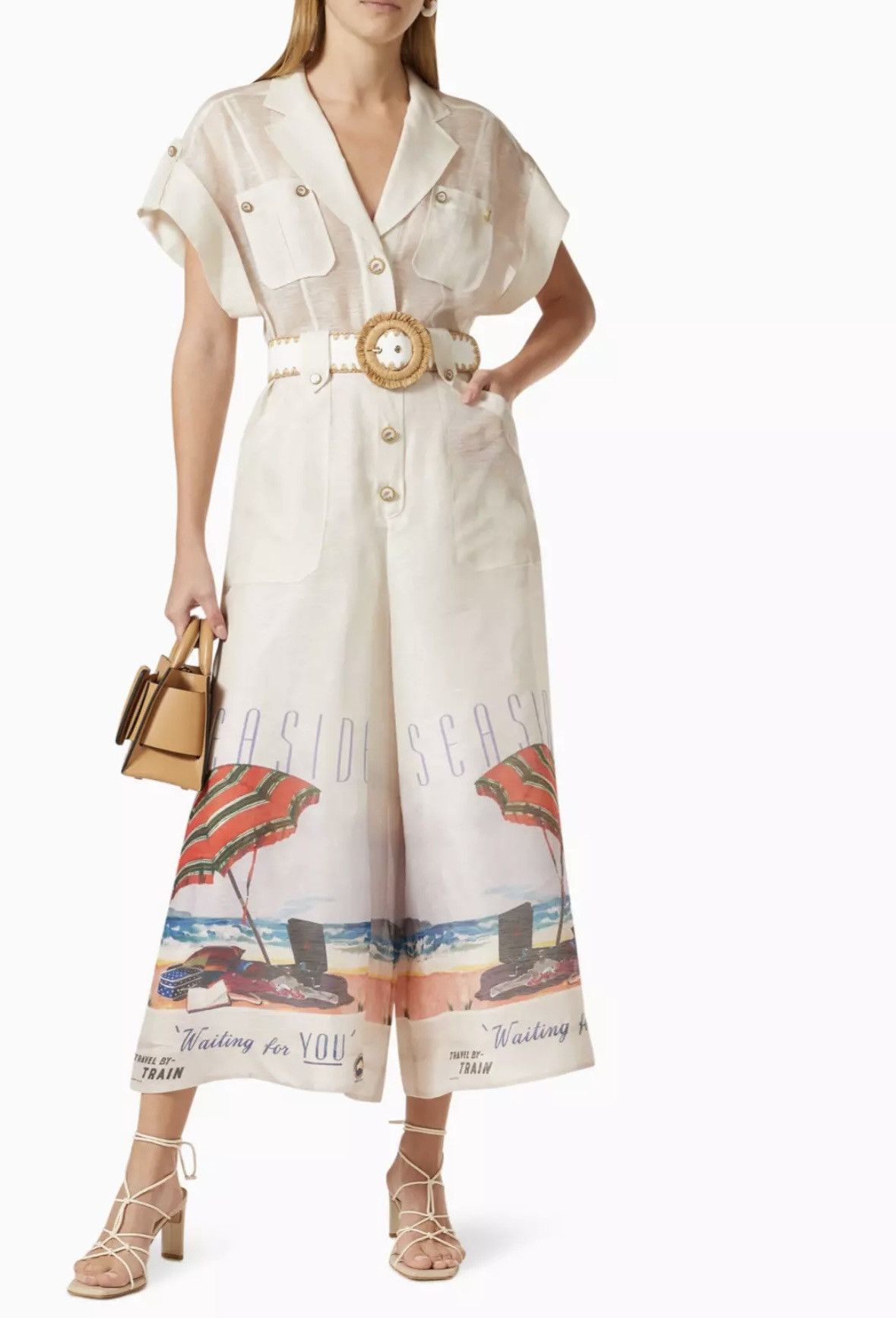 Zimmermann ZIMMERMANN SEASIDE PRINT POSTCARD BELTED JUMPSUIT Size 27" / US 4 / IT 40 - 1 Thumbnail