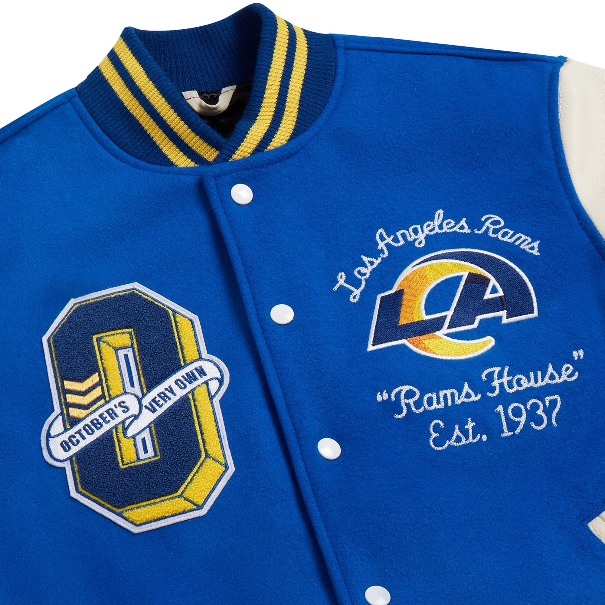 Drake × NFL × October's Very Own OVO X NFL - LA RAMS Varsity Jacket size Medium Size US M / EU 48-50 / 2 - 8 Thumbnail