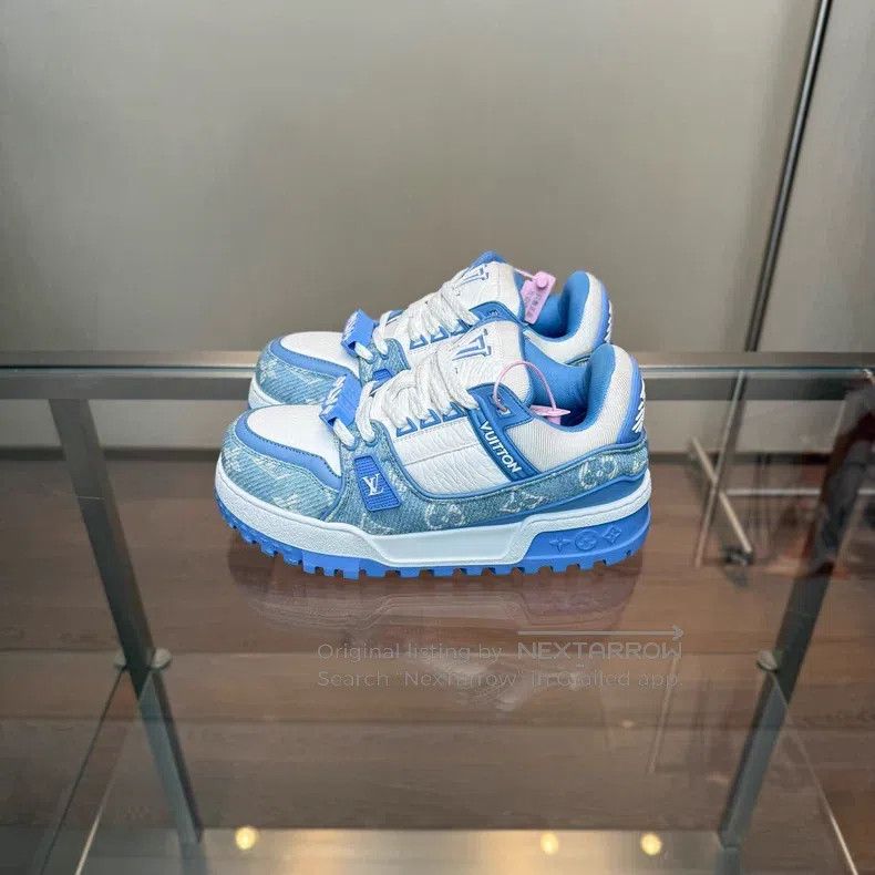 Louis Vuitton Louis Vuitton TRAINER MAXI White and Blue Denim Fat Ding s Size US 8 / IT 38 - 3 Thumbnail