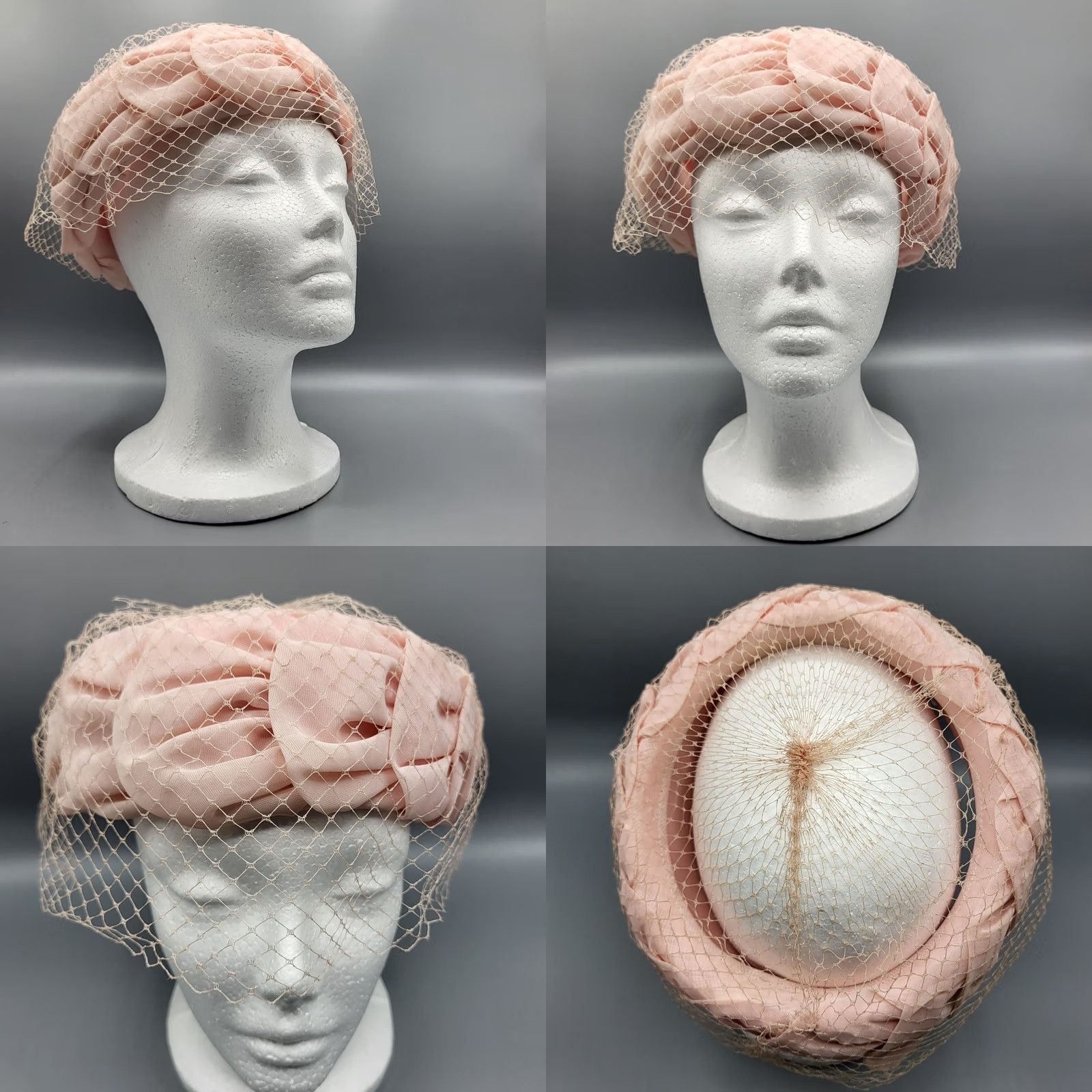 Vintage VINTAGE 1950s Pink Feathered Hat Netting Bow Union Made USA Size ONE SIZE - 9 Thumbnail